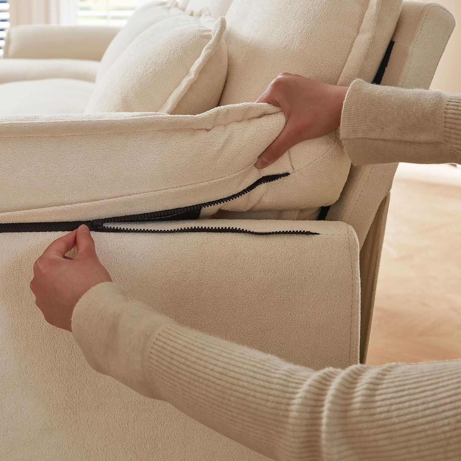 Comfy Cloud Couch Sectional Sofa with Lumbar Pillows, 105" Modern U-Shaped Cloud Sofa with Double Chaise & Deep Seat, Sectional Couches for Living Room, Office, Easy Assembly, Beige