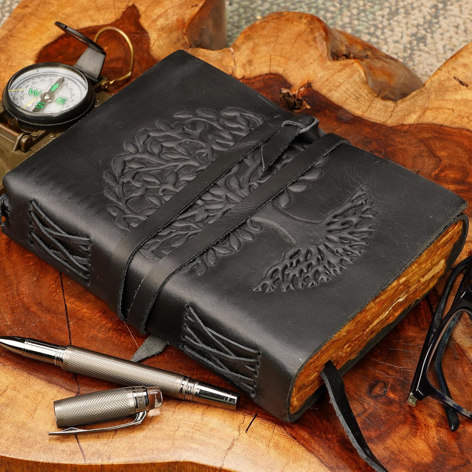 LUXEORIA Tree Of Life Leather Journal for Women and Men, Handcrafted Leather Journal for Writing Womens, Sketchbook, Travel Diary with Unlined Deckle Paper, Black 6x8 - Image 3