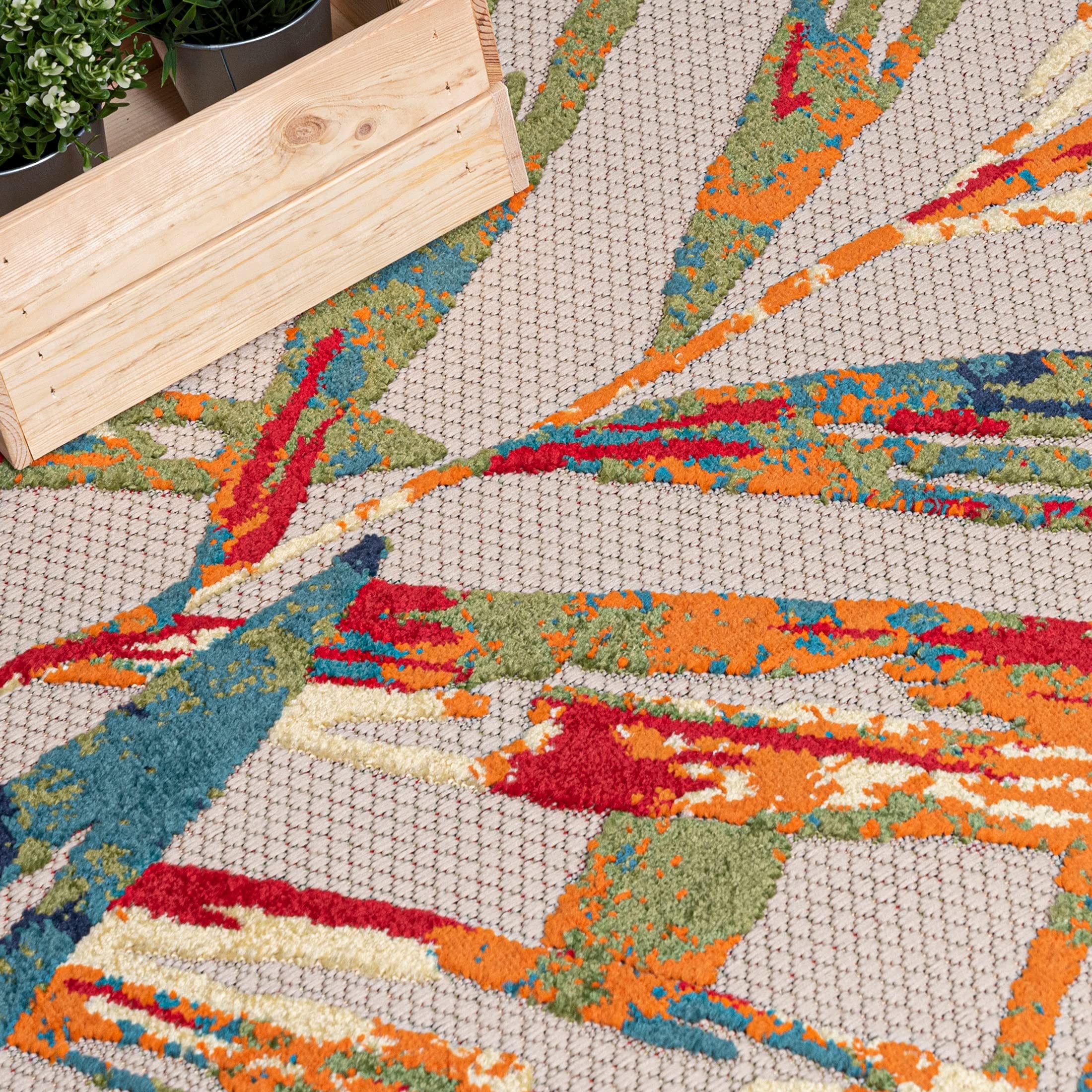 Carpeto Grand Intérieur et Extérieur Tapis Balcon 160x230cm Crème Végétal | Intérieur et Extérieur Tapis pour Salon Chambre Terrasse Boho Résistant aux Intempéries Anti-Allergène Résistant aux UV