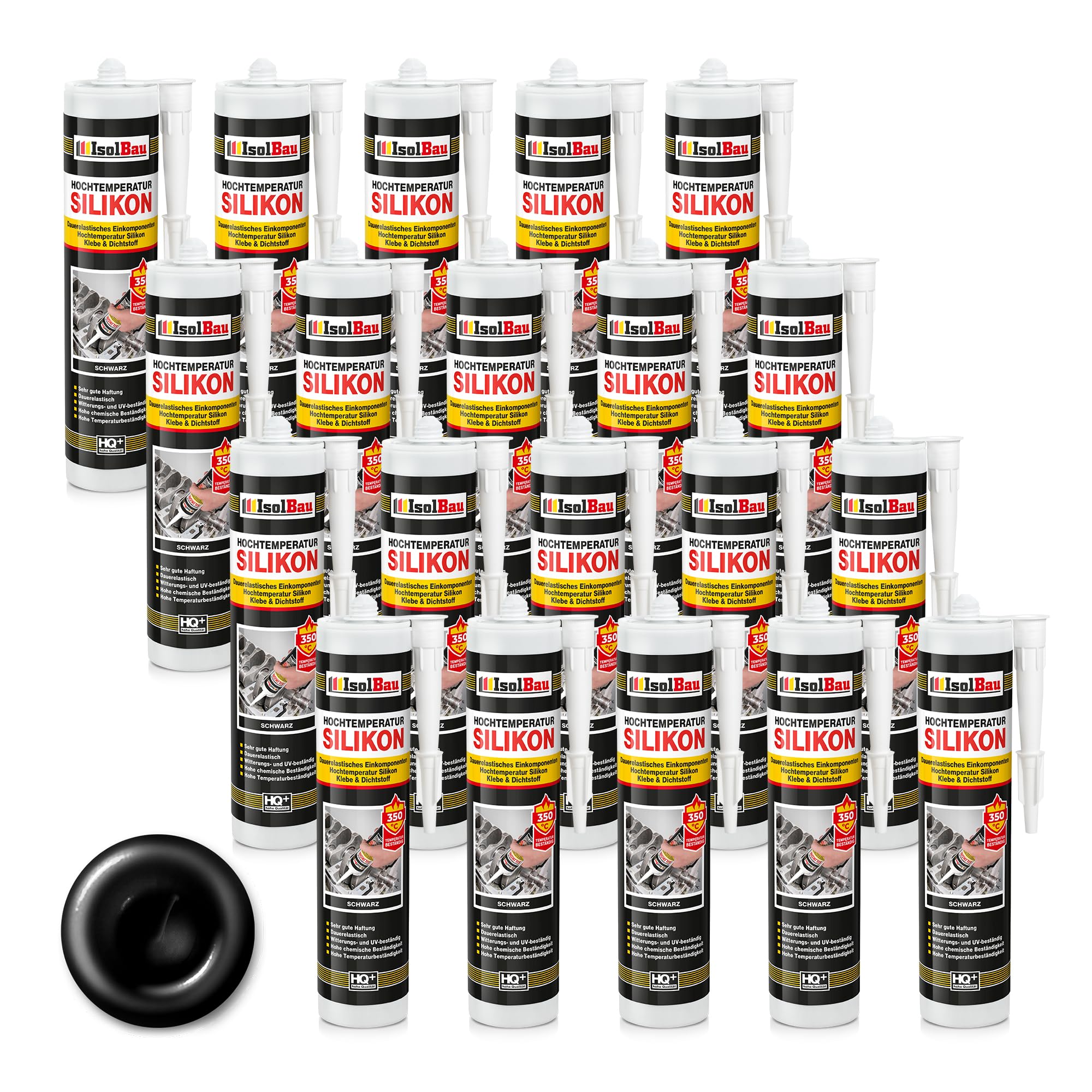 Isolbau Hochtemperatur Silikon Dichtmasse Motor, Dichtstoff, Reparatur & Füllung von Rissen in Kaminen & Öfen, hochtemperaturbeständig bis + 350 °C, 20 x 300 ml