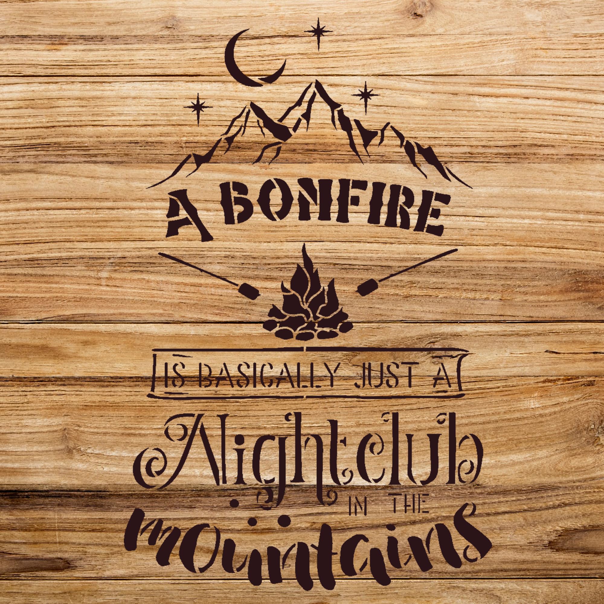 Bonfire Night Club Stencil Pattern for Walls and Crafts, Mountain Design, Ideal for DIY Camping Cabin Home Decor and Adventure Projects - Size A4 (7.9