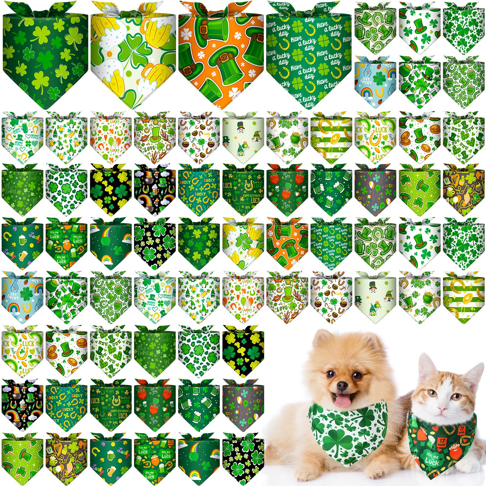 Reginary 72 Packungen Hundehalstücher St. Patricks Day PET Halstücher Irisches Dreieck PET Schal Kleeblätter PET Lätzchen Waschbar PET Bandanas Verstellbares Hundehalstuch für kleine, mittelgroße und