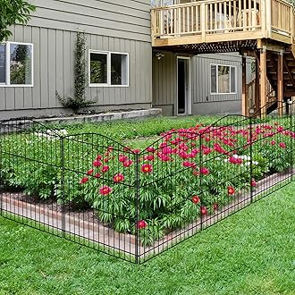 INJOPEXI Garden Fence 23.6ft (L) x 24in (H) - 12 Panels Decorative Rustproof Wire No Dig Animal Barrier for Yard Outdoor Patio - Without Gate