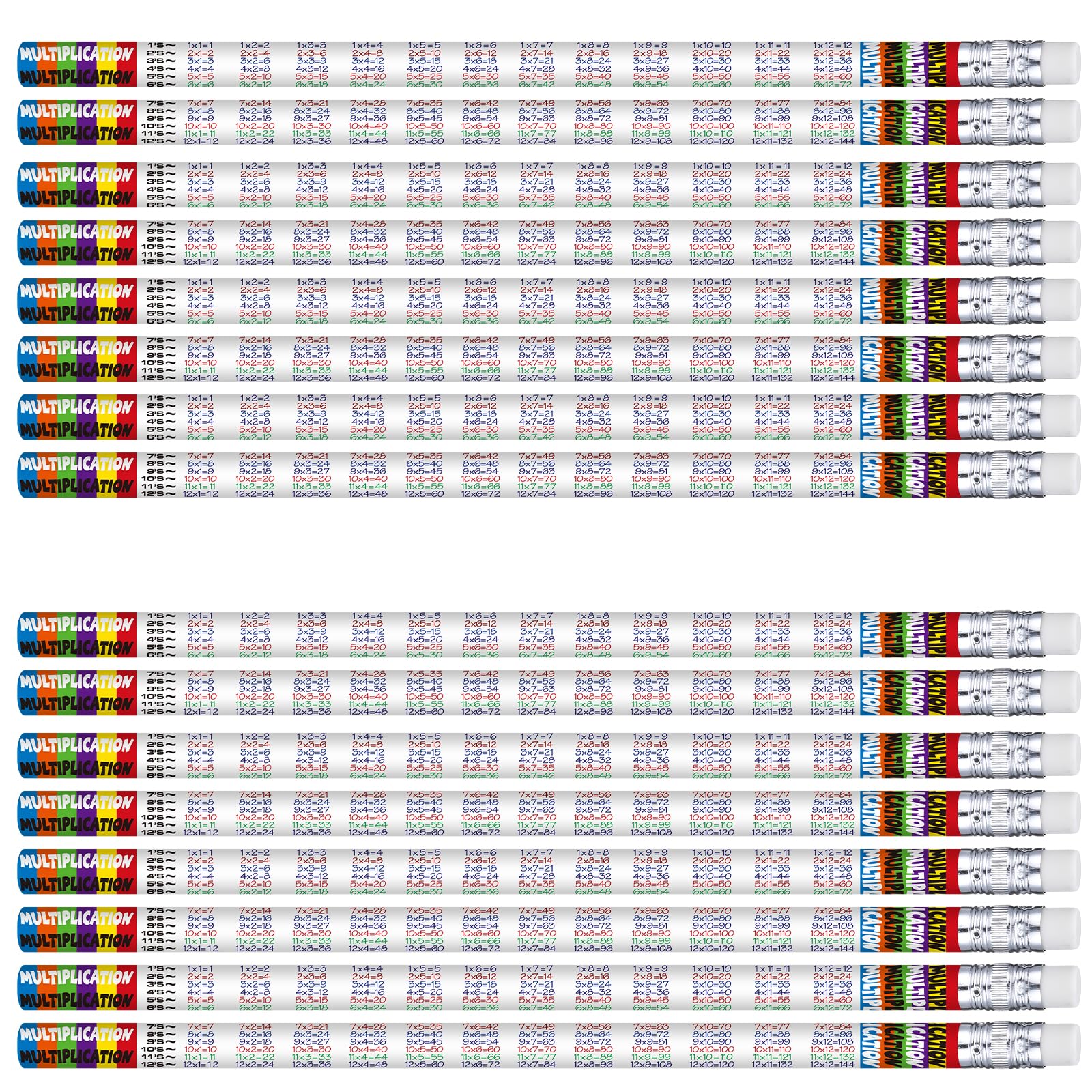 Tenceur 100 Pcs Multiplication Tables Motivational Pencils with Erasers Bulk 7.3 Inches Student Incentives Recognition Education Award Prize for Teacher School Classroom Reward Supplies