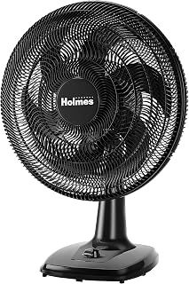 HOLMES BIG BREEZE 16" Table Fan, 80° Oscillation, 3 Speeds, 6 Blades, Powerful Airflow, 40° Head Tilt, Ideal for Home, Bedroom, Gym or Office, Black