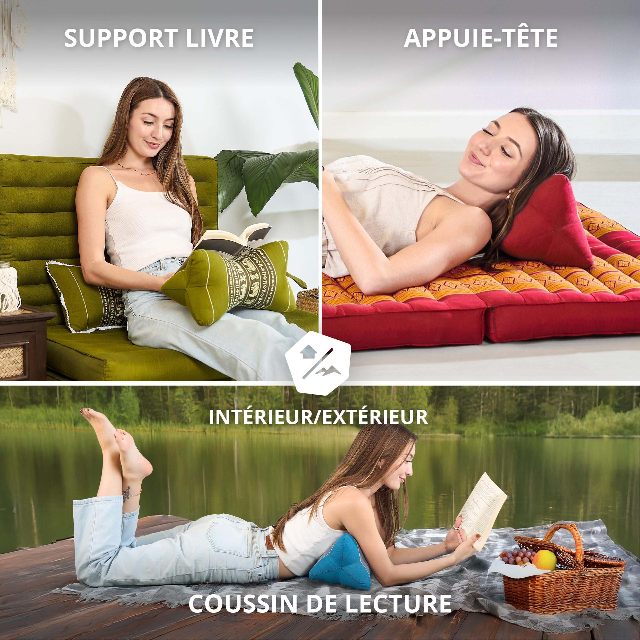 livasia Coussin appuie-Nuque - Ø 15x32cm - Coussin cale-Nuque Forme d’os, Traversin de Sofa, Support de Lecture kapok, Jardin Balcon, Oreiller de Voyage Fait Main (Rouge/Jaune)