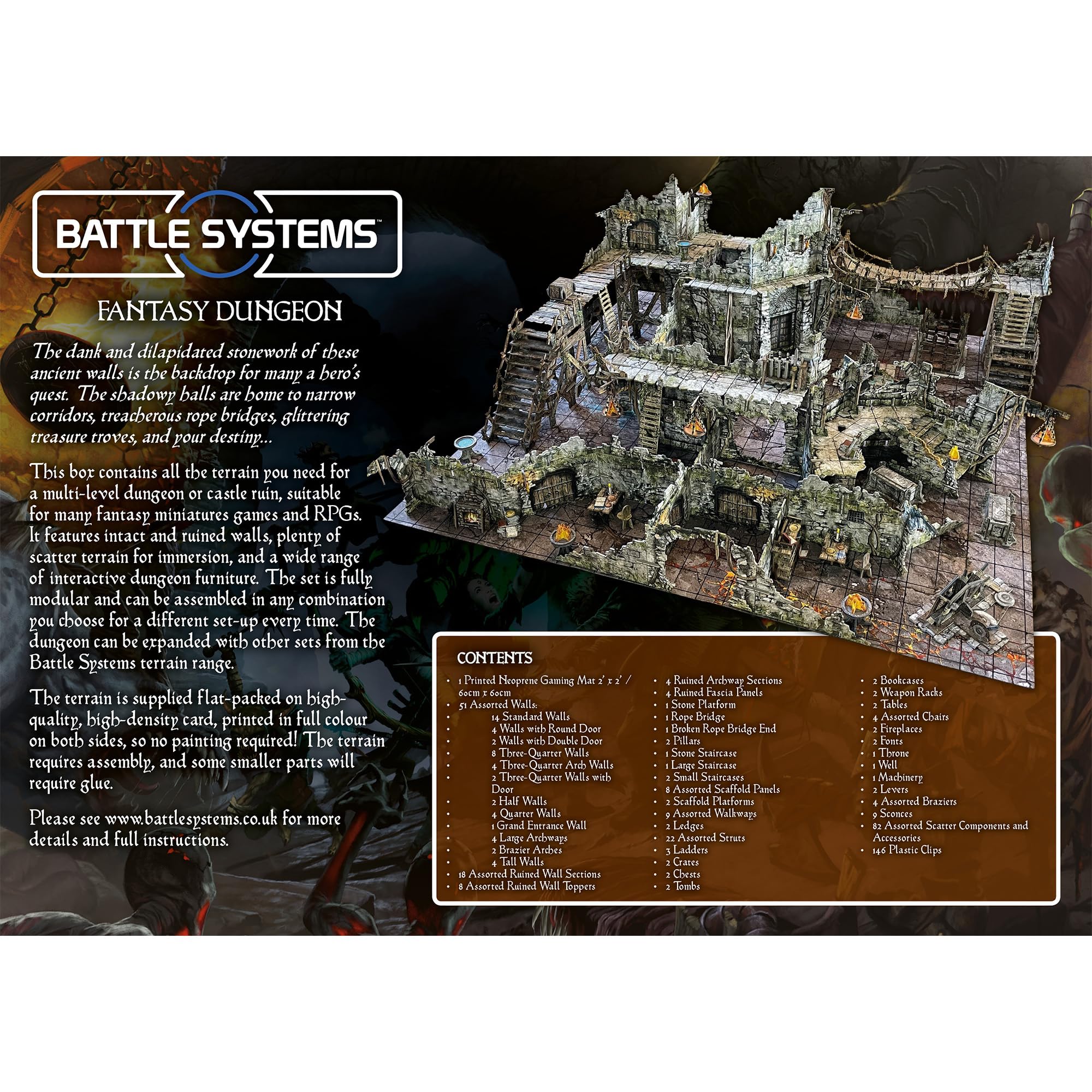 Fantasy Dungeon Terrain Kern-Set – Battle Systems Terrain Immersive Scenery für D&D DND Maladum Pathfinder RPGs in voller Farbe, robuster Karton, beidseitig Bedruckt