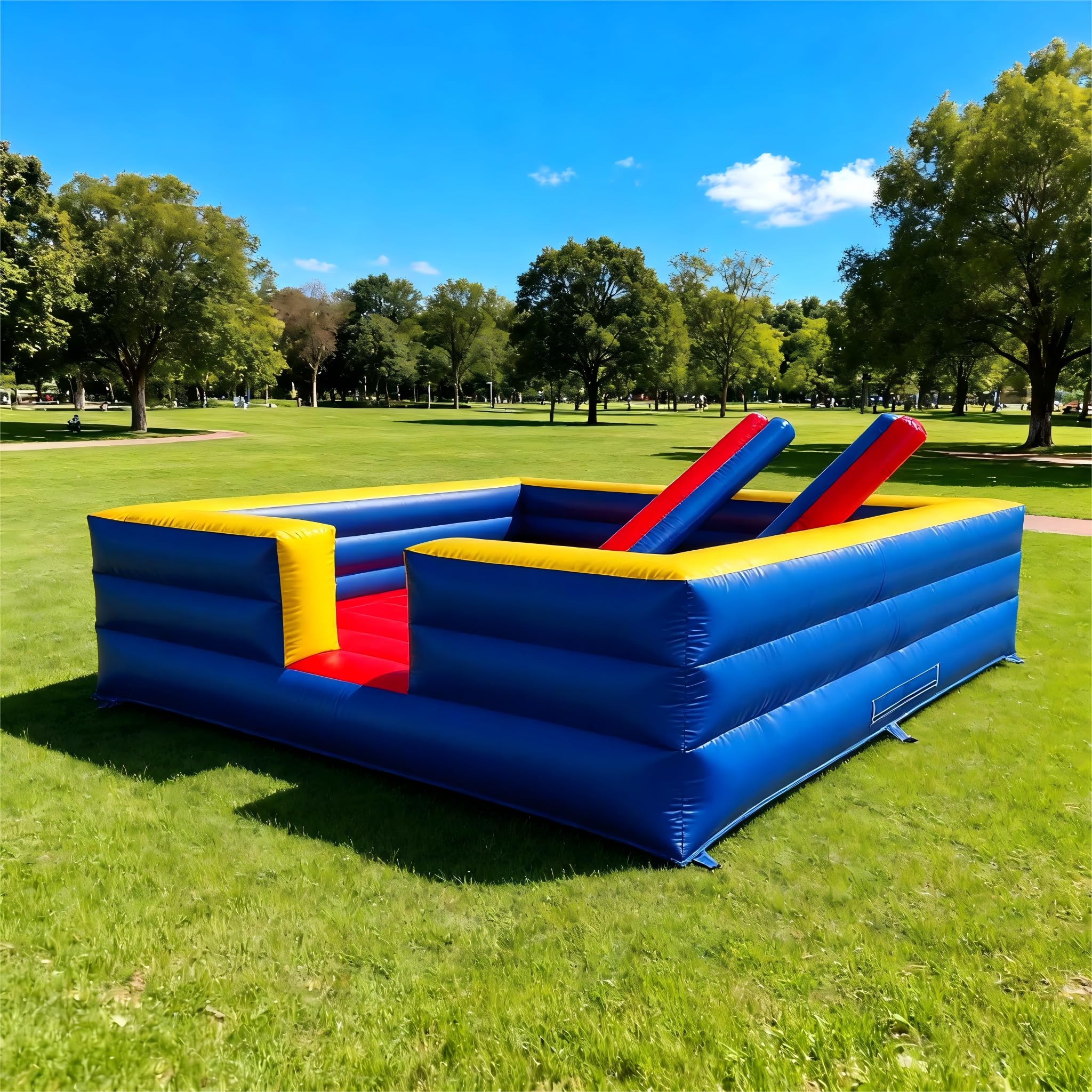 4 Person Pro-Grade Inflatable Battle Arena, 13x13ft PVC Inflatable Jousting Arena for 4 Players with Electric Pump, 4 Jousting Sticks & 4 Hats