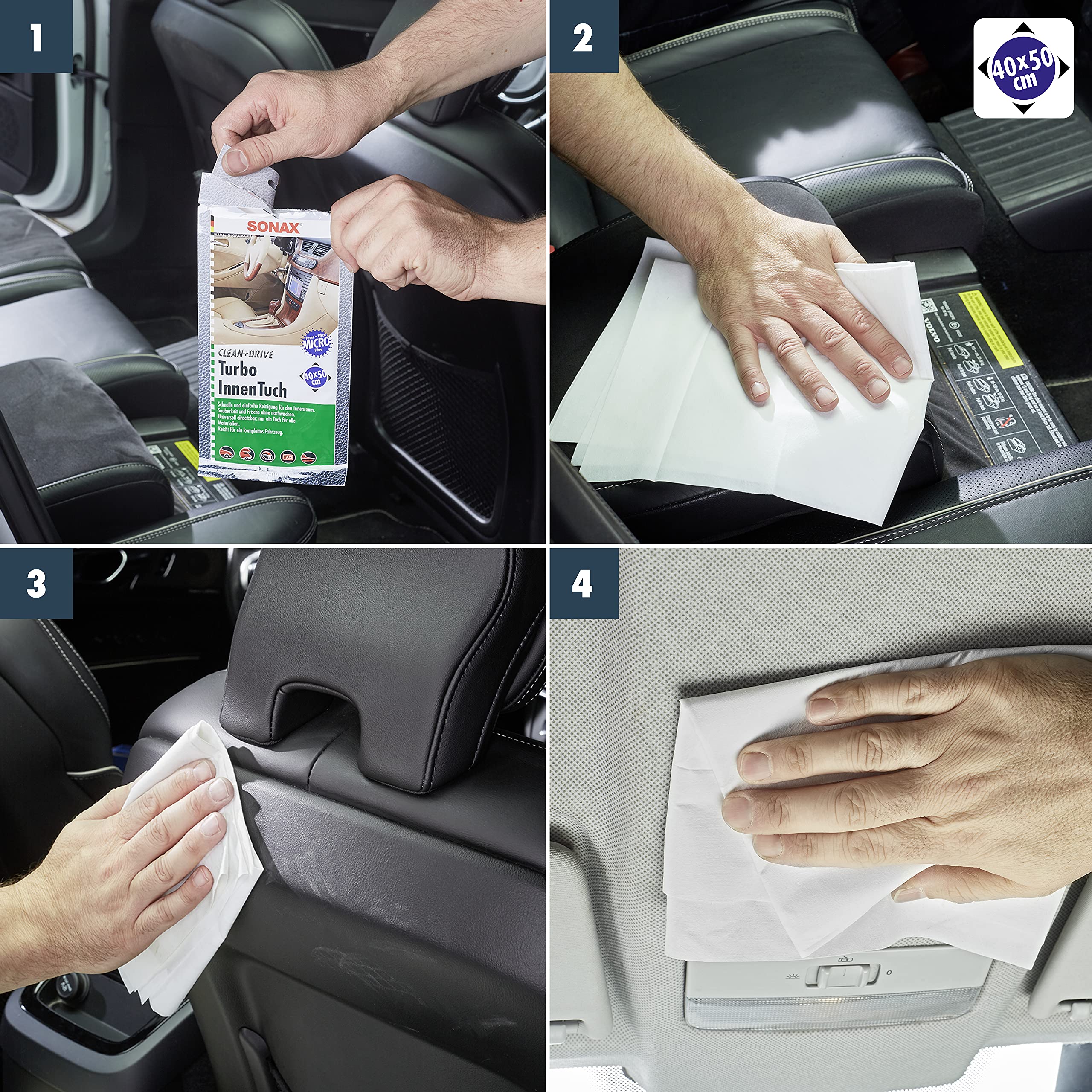 SONAX Clean+Drive TurboInnenTuch 45x50 Thekendisplay (1 Stück) Innenreinigungstuch für alle glatten und Rauen Oberflächen im Innenraum | Art-Nr. 04130000 (Packung mit 5)