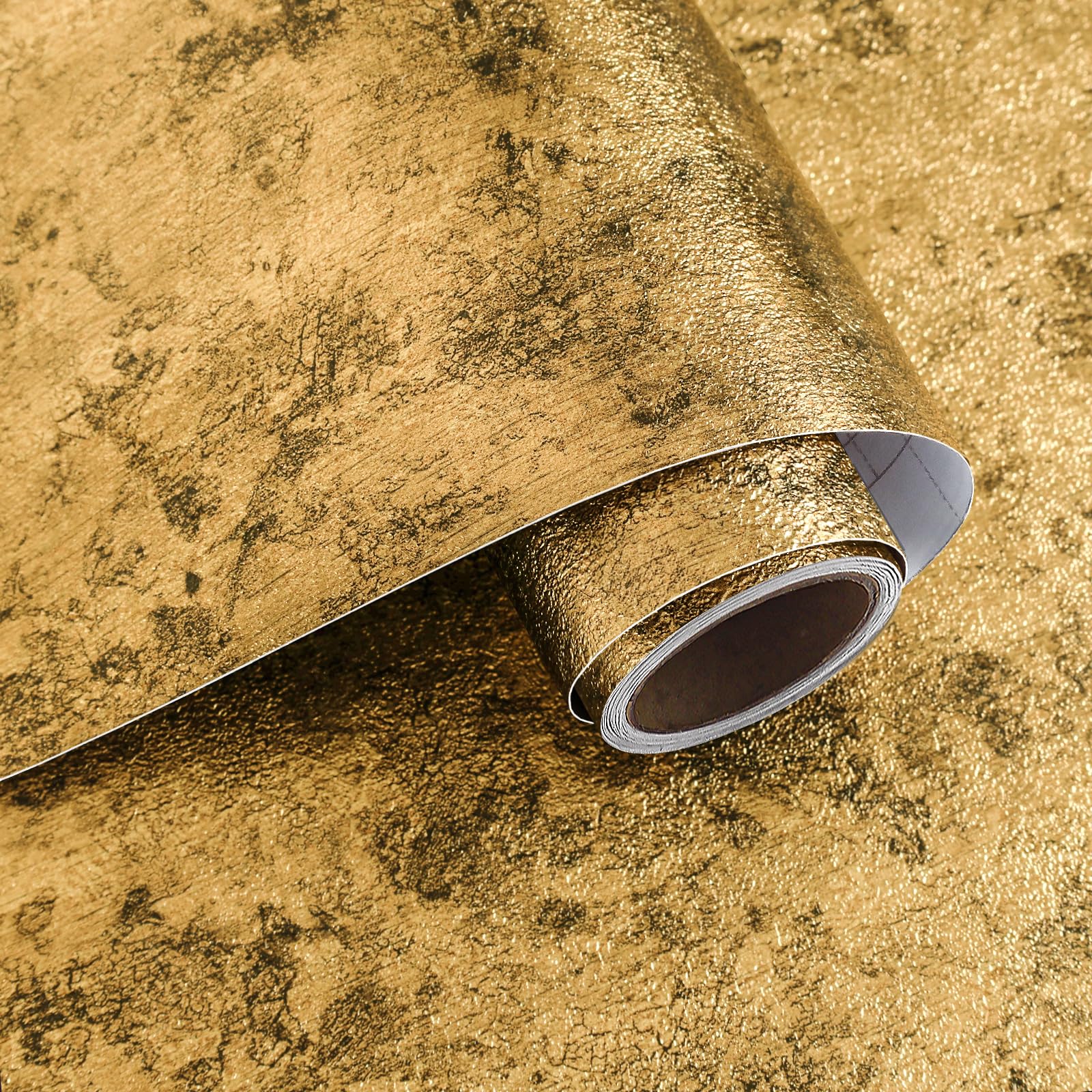 VaryPaper Gold Metallic Wallpaper Self Adhesive Kitchen Worktop Covering 40cmx800cm Removable Golden Contact Paper for Furniture Gothic Style Wallpaper for Living Room Shelf Liner Cupboard Sticker