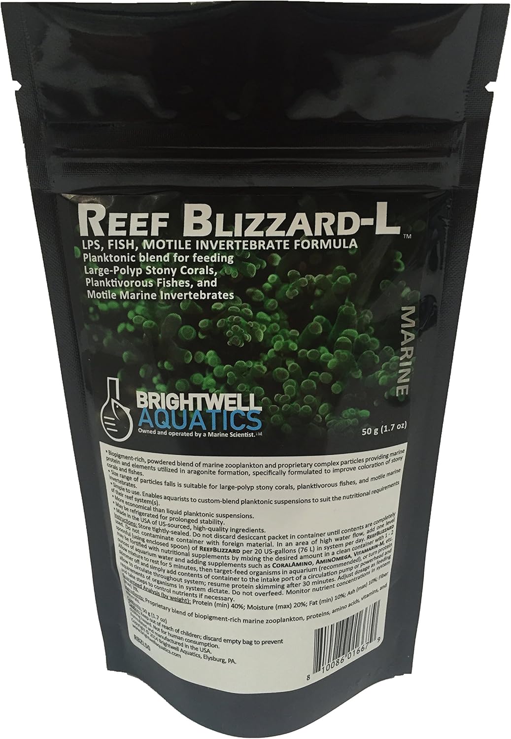 Brightwell Aquatics Reef Blizzard L – Powder Planktonic Food Blend to Feed Large Stony Corals & Planktivorous Fish, 50-g