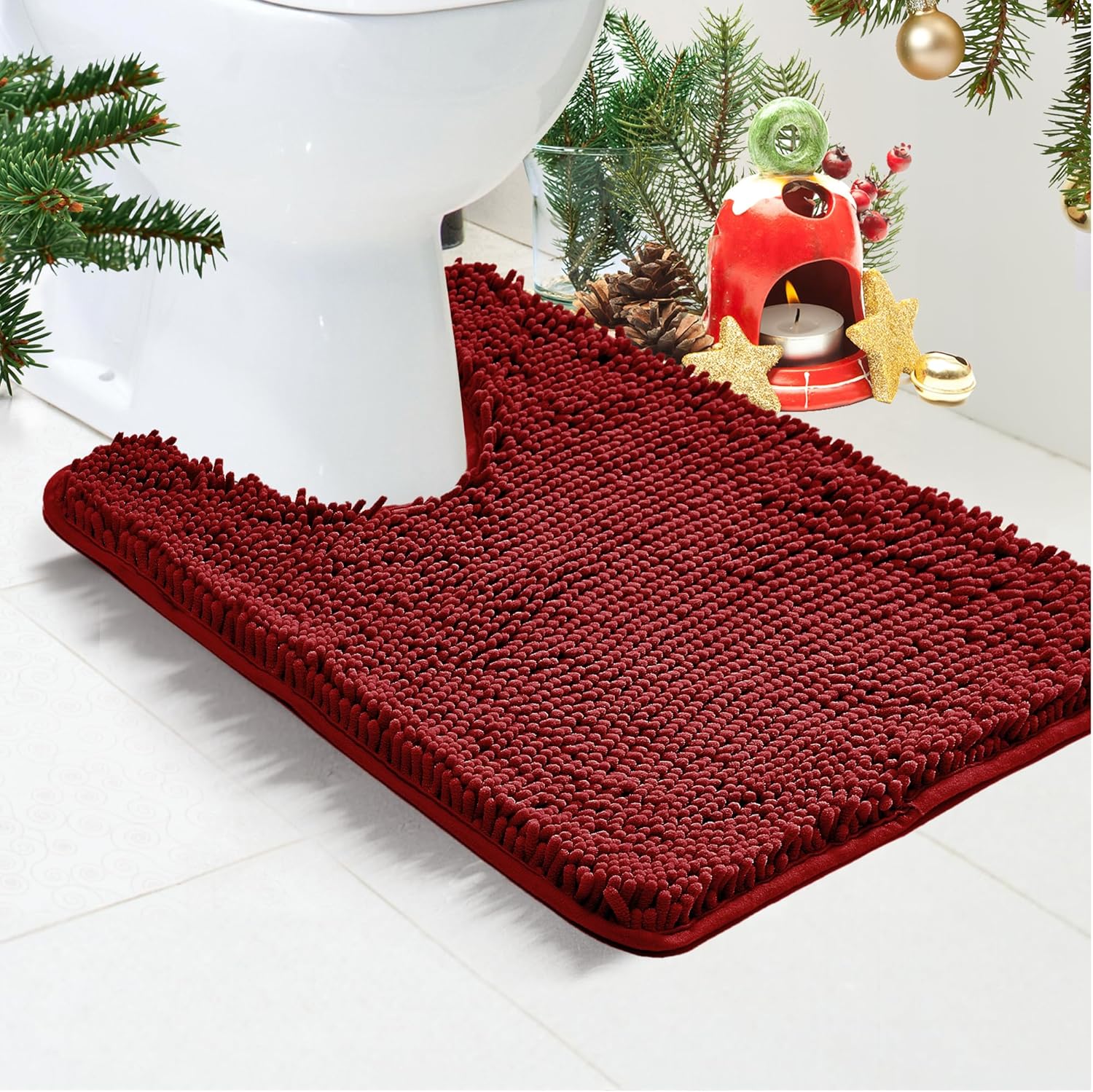 Deconovo Red Bath Mat Toilet Rugs U Shaped, Contour Bath