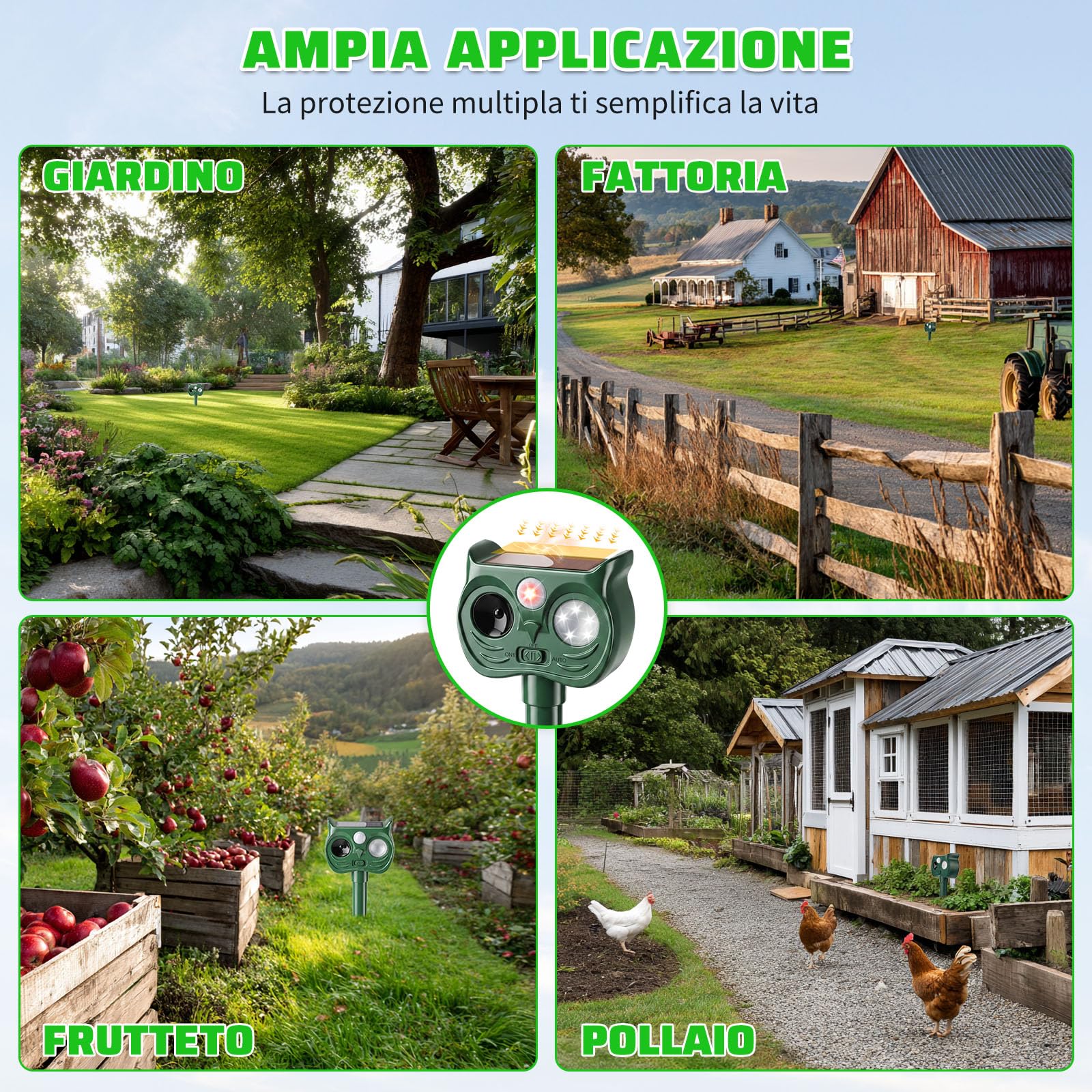 2 Pezzi Dissuasore Gatti Ultrasonico Solare Giardino 2026 | Repellente Volpi con 2 Modalità e Luce LED, Dissuasori Cani IP45 Impermeabile 120° per Gatto Cane Volpe Cervo