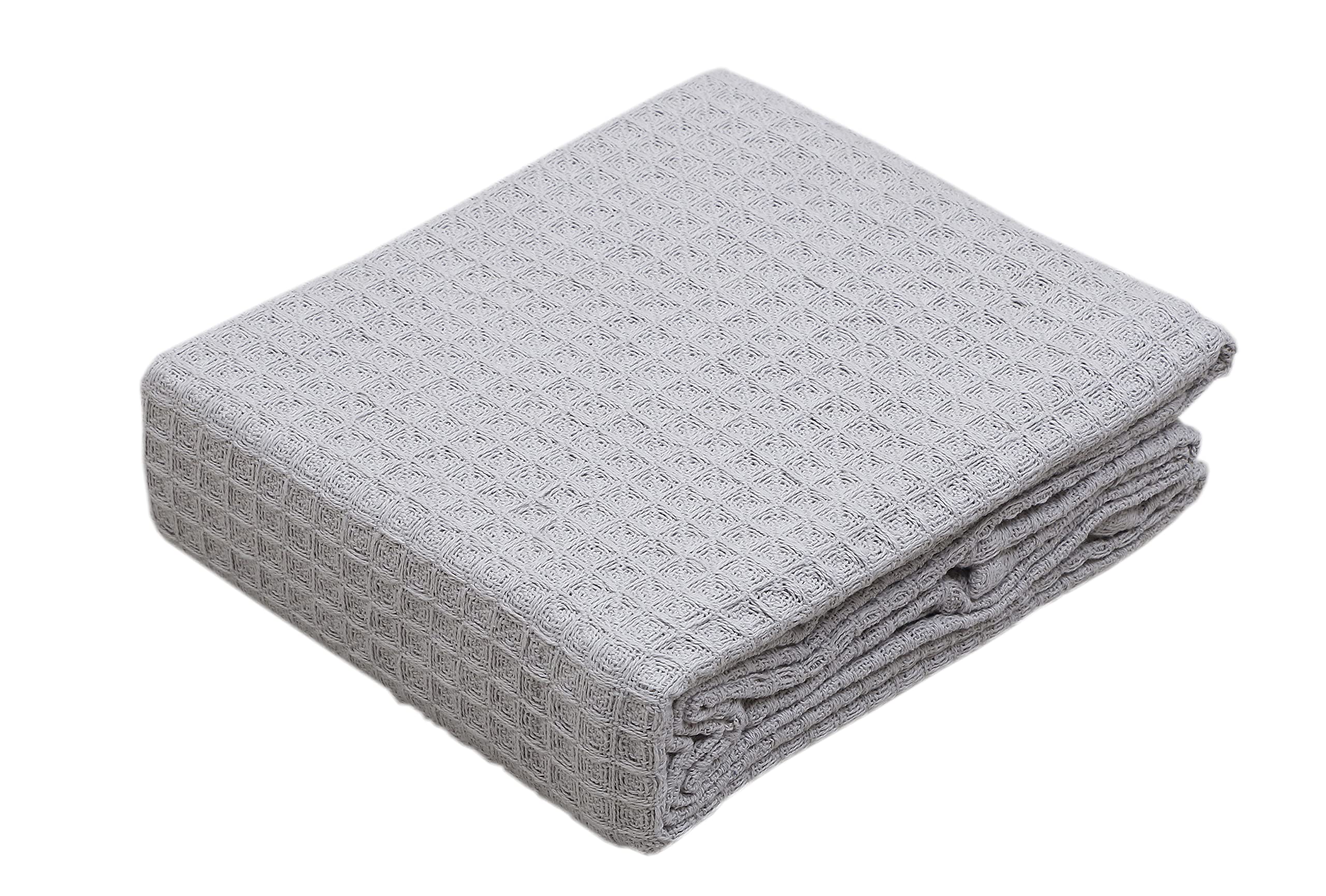 The Home Talk Throw Cotton Bedspread - Traditionally Woven - 60 x 80 Inches Throw Over Blankets - 100% Cotton Bed Blankets For Couch, Chair, Bed - Soft, Cozy & Comfortable - Light Grey