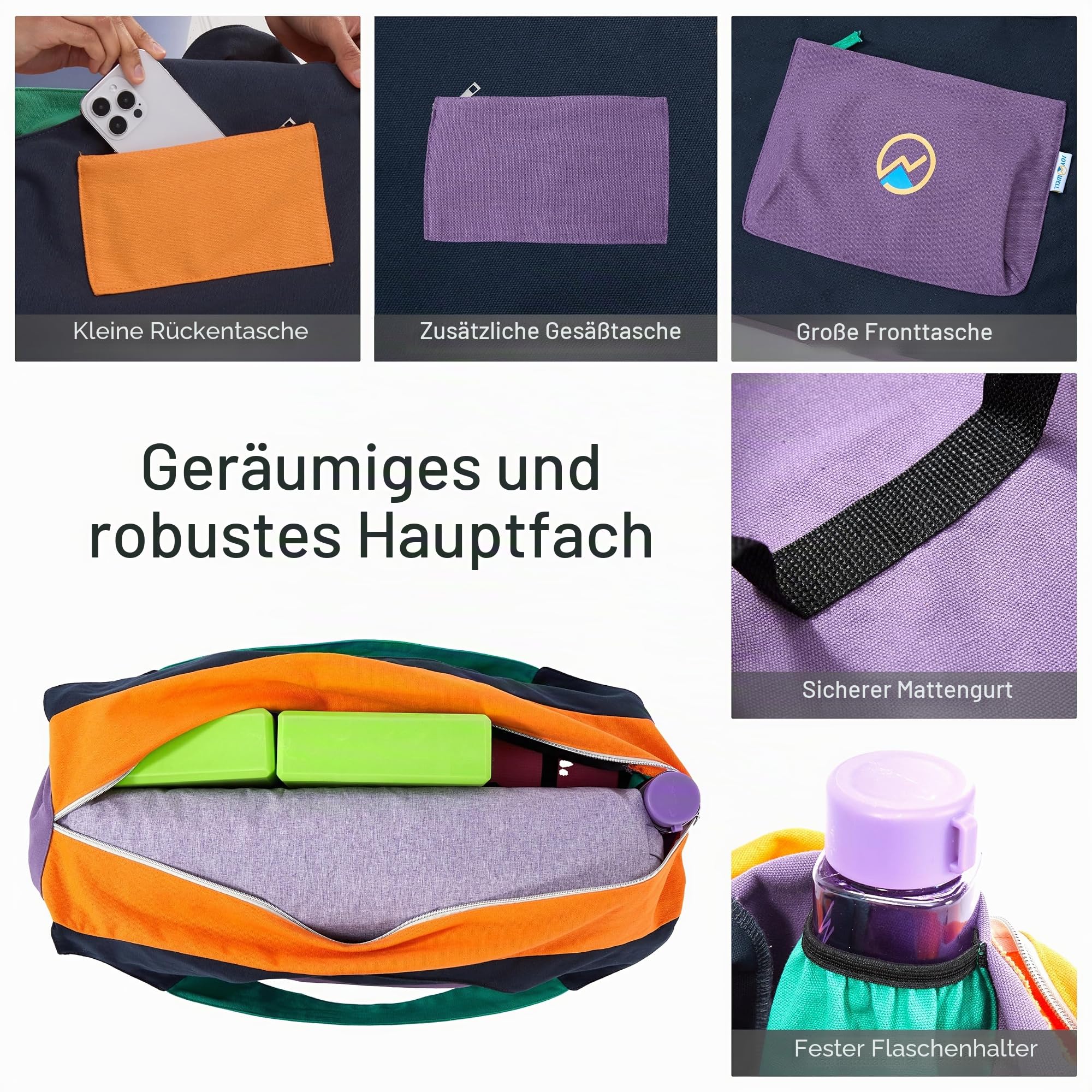 JoYnWell Yogamatten-Tasche – Große Yoga-Tasche mit Yogamatten-Gurt, Reißverschluss und Taschen – Yoga-Tasche