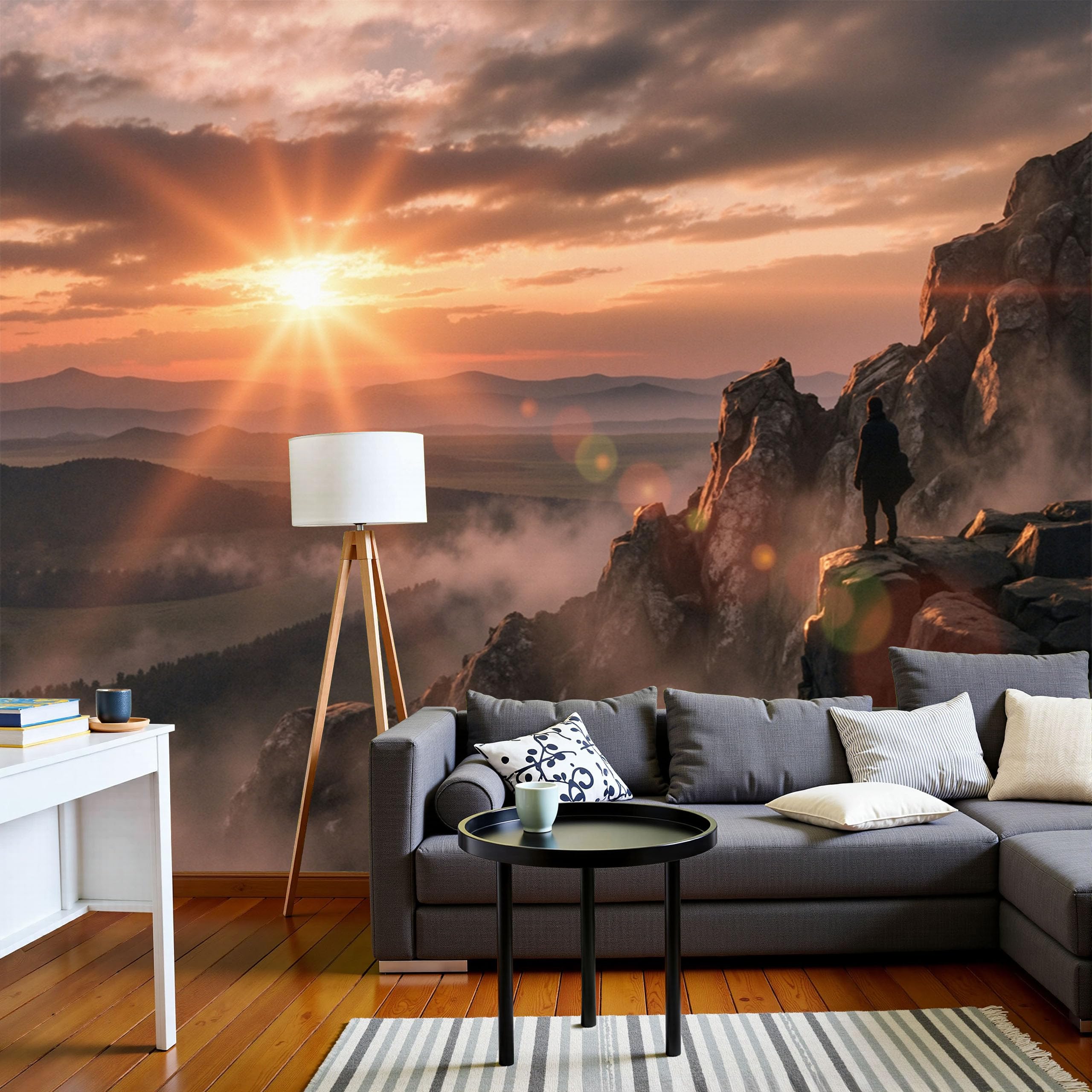 Carta da Parati Paesaggi Soleggiati 250Lx175A cm, Fotomurali Fotografia Di Scogliere Decorazioni Parete, Tessuto di Seta Murale per Camera Letto, Soggiorno, Ufficio, TV Sfondo