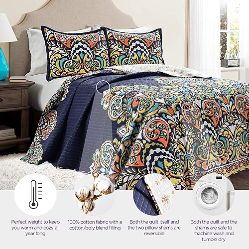 Miniatura 2 de Lush Decor Clara - Juego de edredón de 3 piezas, Marino, Full Queen