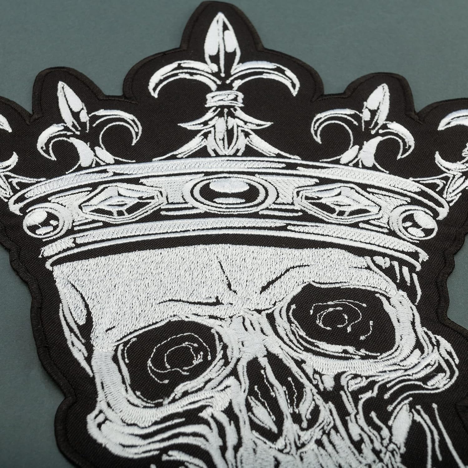 Large Skull with Crown Patch - Dead King Skeleton Emblem - Iron On Jacket Back Patches - Size: 9.6 x 11.5 inches