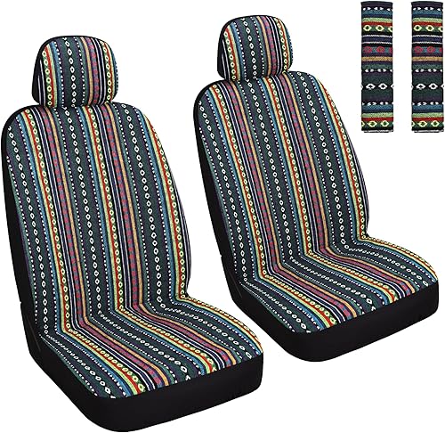 Fundas de Asiento de Automóvil Baja Saddle Blanket Juego Delantero con Almohadillas para Cinturón de Seguridad, Fundas de Asiento Lavables