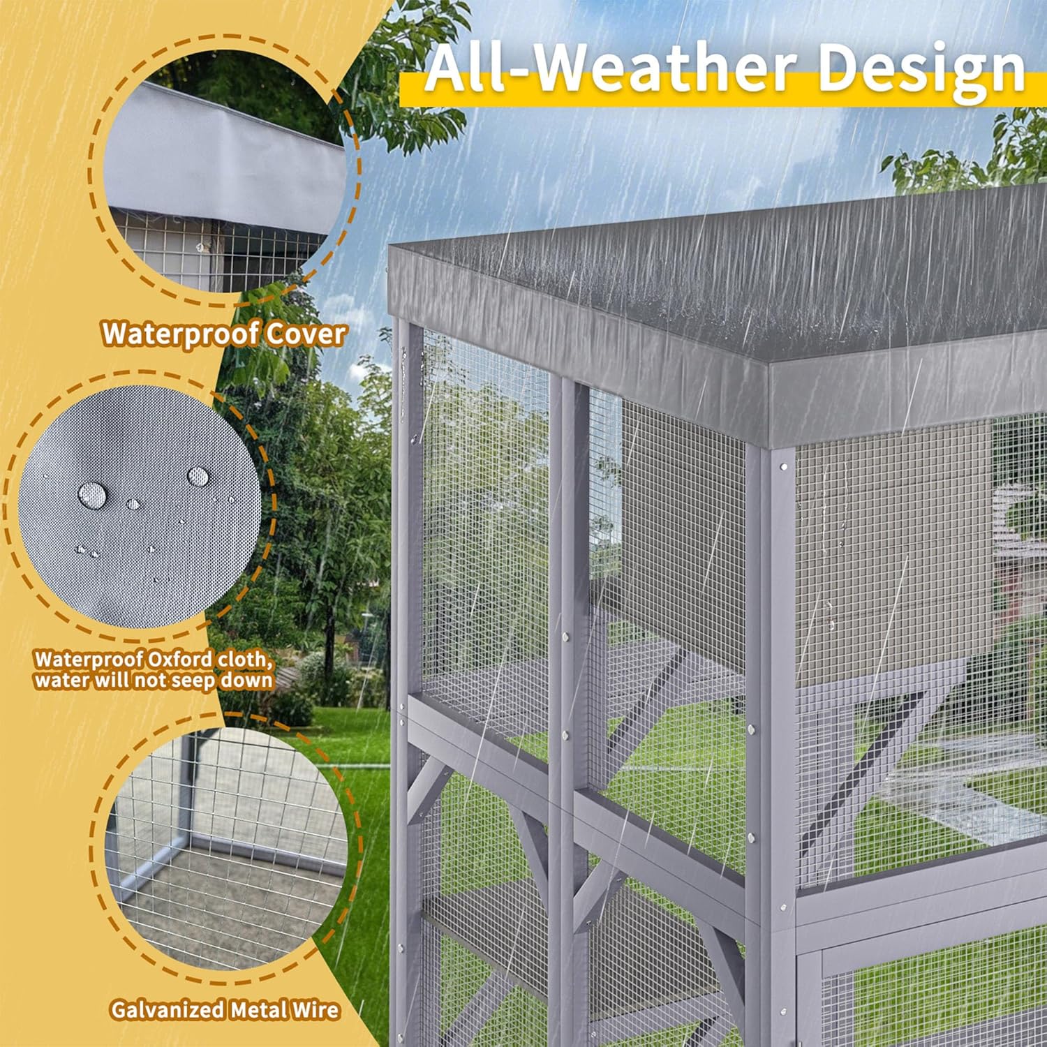 70" Large Wooden Catio Outdoor Cat Enclosure, Cat House with 4 Platforms, 2 Napping Houses, 2 Secure Locks & Rounded Corners, Spacious Pet Shelter for Multiple Cats