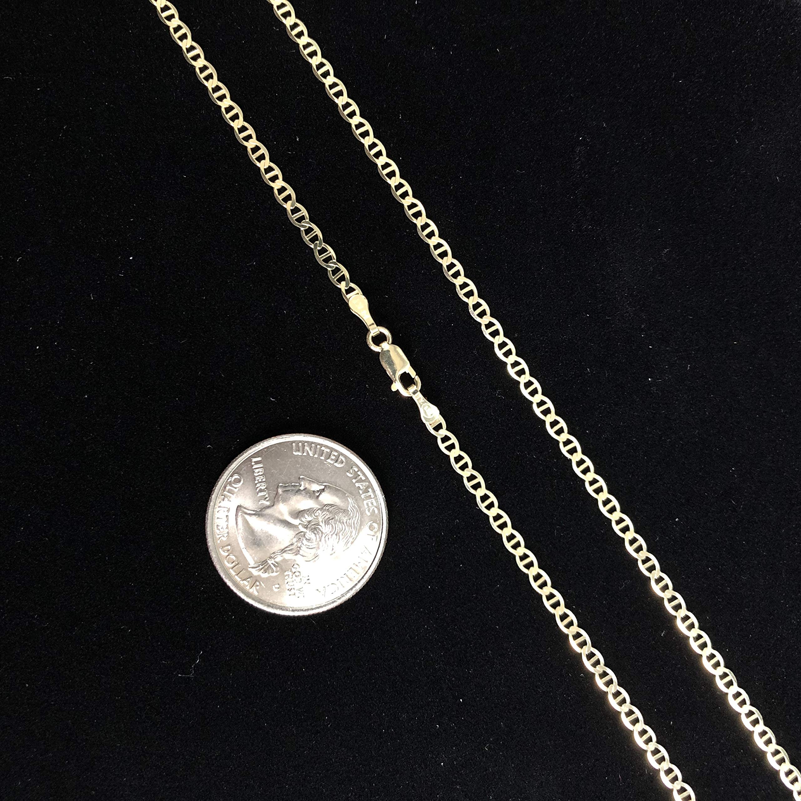 Ioka - 14K REAL Solid Gold 2.5mm Flat Mariner Chain Necklace with Lobster Clasp