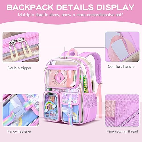 Miniatura 3 de Mochila transparente para hombre, mochila impermeable, escuela secundaria negra, escuela secundaria y universidad, Rosado, Estándar, Casual moderno