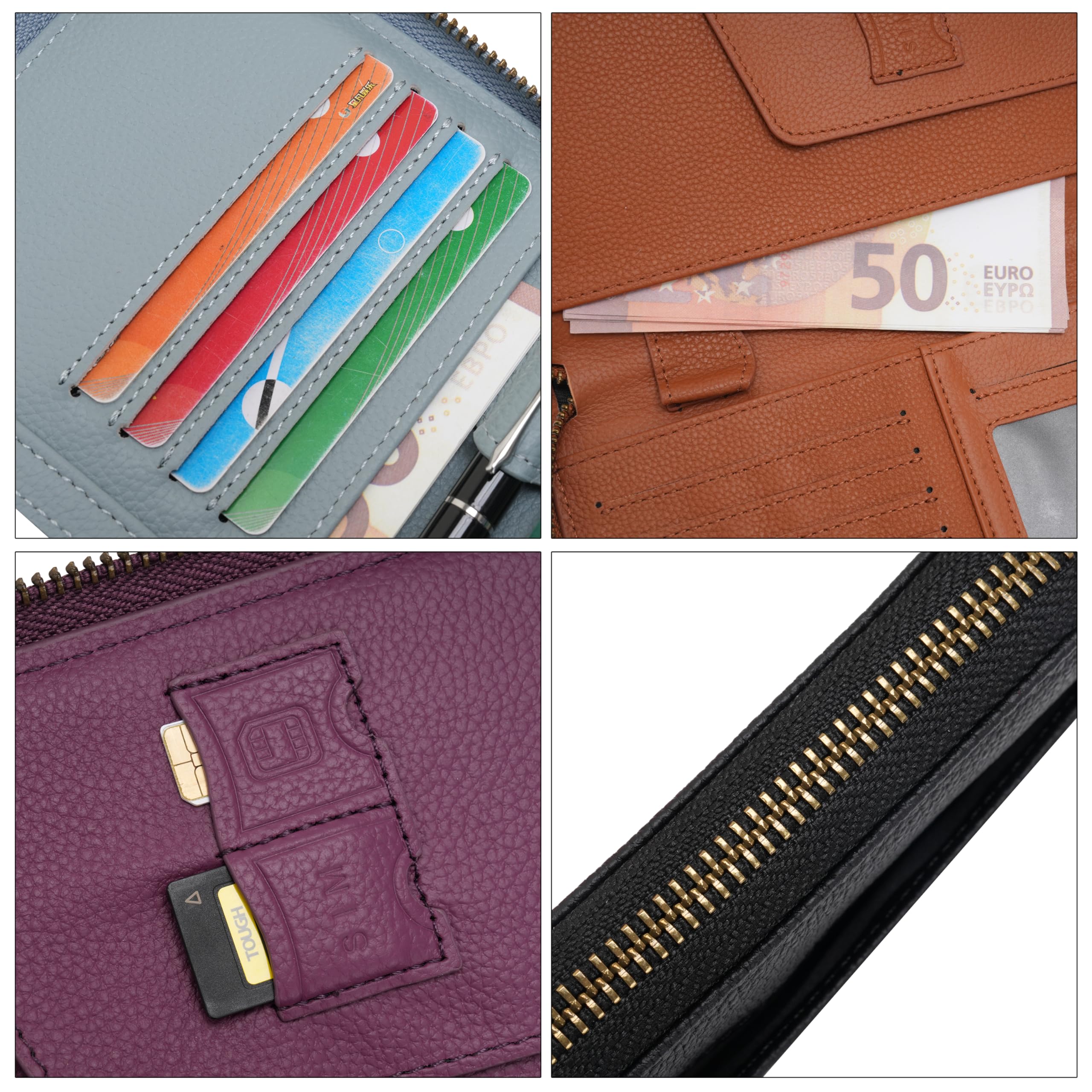 WASON Cartera de Pasaporte de Viaje de Cuero con Cremallera Protección RFID, Funda para Pasaporte con Compartimentos para Tarjetas, Efectivo, DNI, Tarjeta de Embarque y Billetes (Morado)