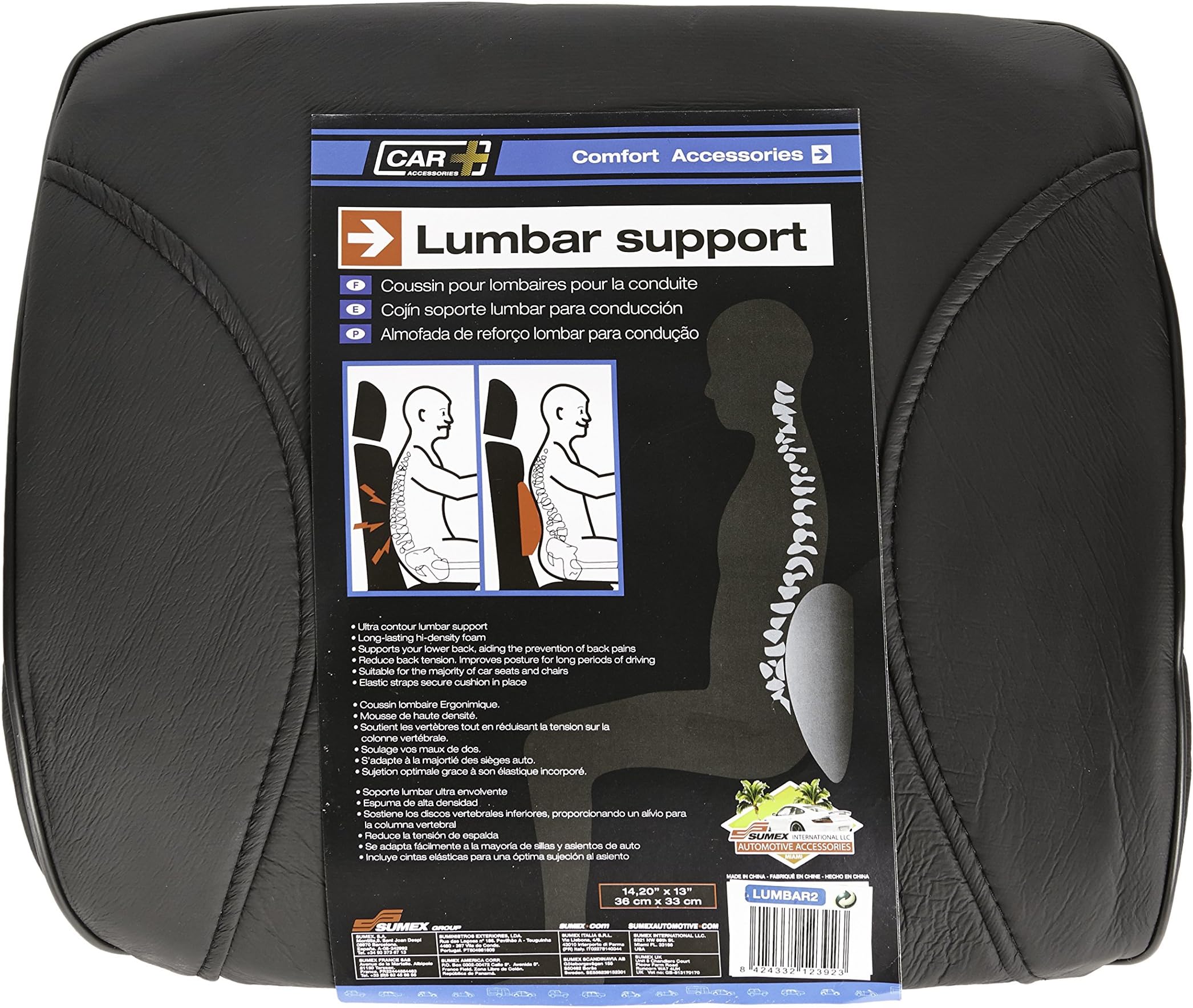 Original CAR+ Portable Orthopedic Lumbar Back Support Memory Foam & PU Leather Seat Cushion. Black color