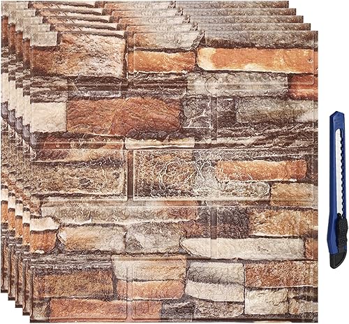 Miniatura 1 de uxcell Paneles de pared 3D para despegar y pegar, 30 piezas de papel tapiz de ladrillo de espuma para dormitorio, panel de pared de piedra
