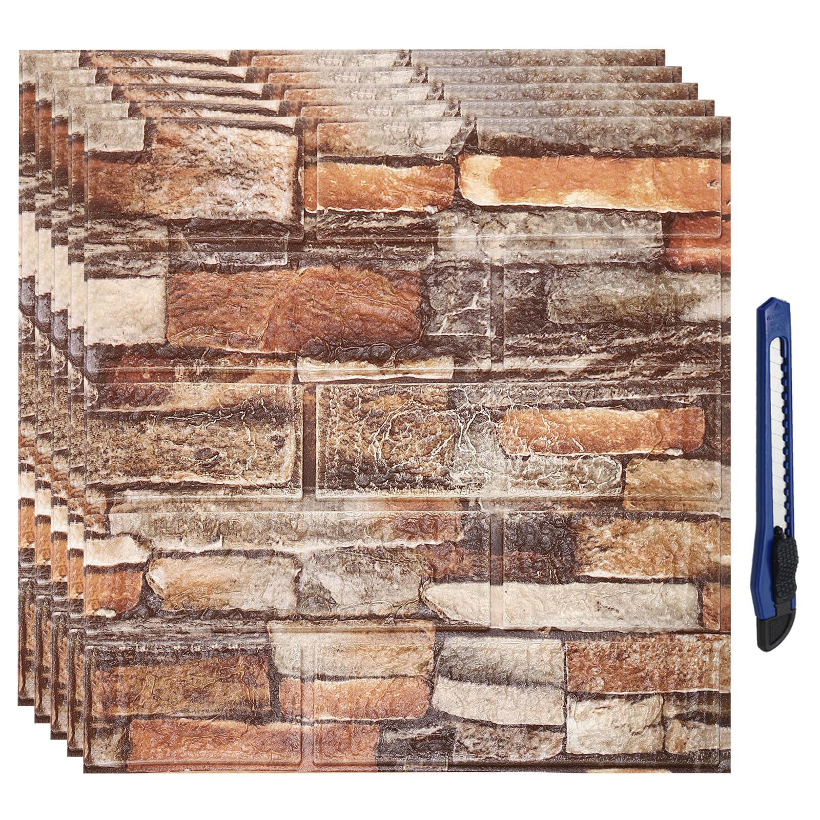 QUARKZMAN 3D Pared Paneles Pelar y Pegar, 30uds Espuma Ladrillo Tapiz Papel para Dormitorio Imitación Piedra Pared Panel Autoadhesivo Tapiz Papel (Marrón Ladrillo)