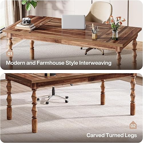 Miniatura 6 de Tribesigns Escritorio grande de oficina ejecutiva, escritorio moderno de granja de 62.2 pulgadas, mesa de escritura de estudio de mediados de siglo,