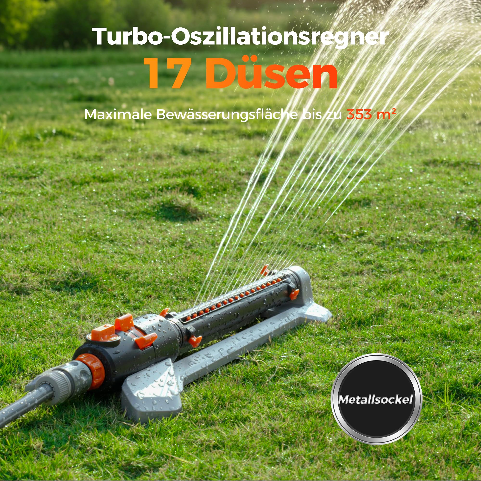 Diivoo Oszillierender Rasensprenger mit Metallbasis, Stufenlos Verstellbar
