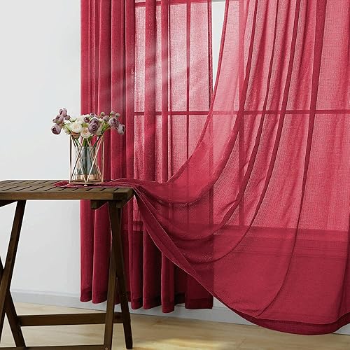 Miniatura 3 de KOUFALL Cortinas burdeos de 84 pulgadas de largo para sala de estar, juego de 2 paneles de lino sintético con bolsillo para barra, cortinas