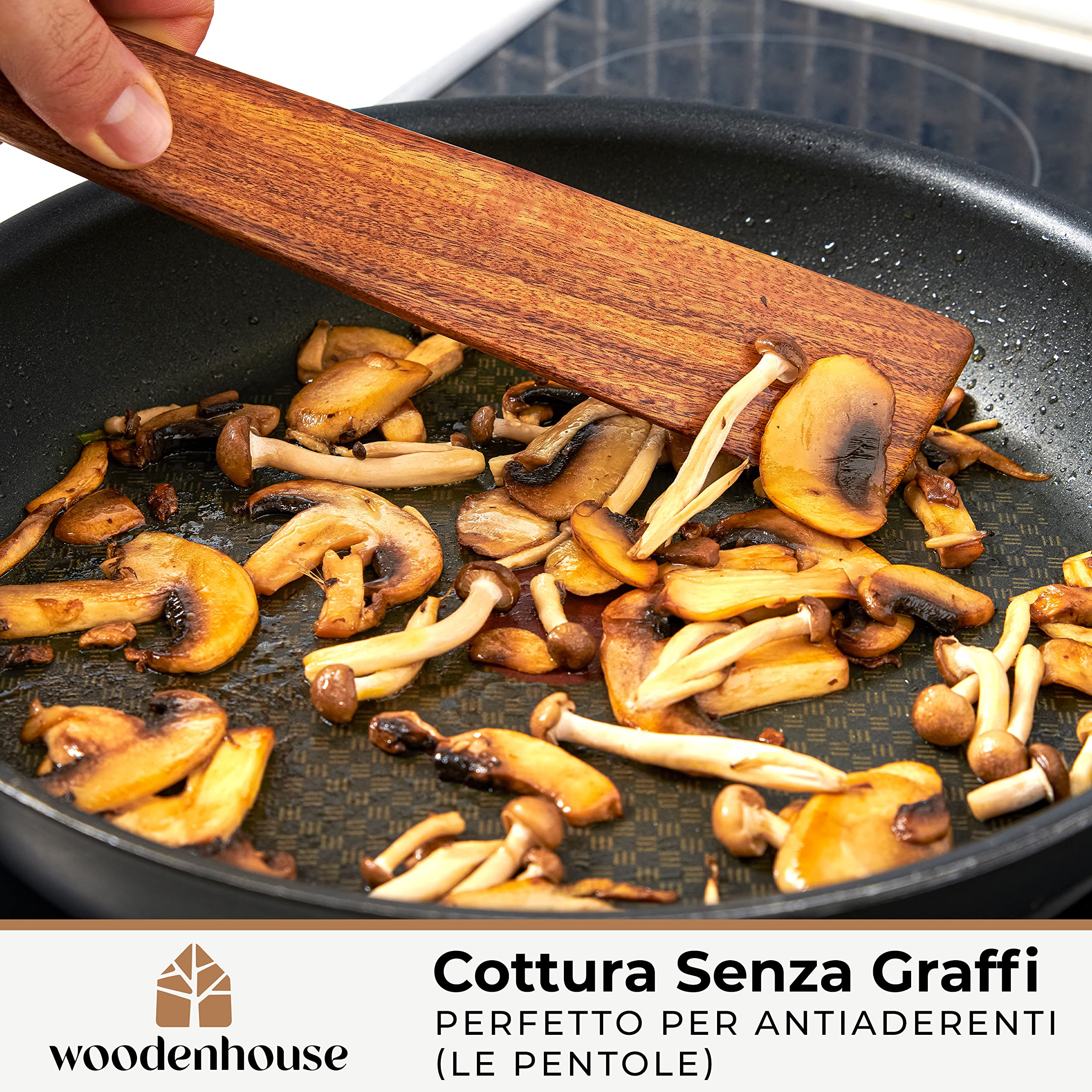 Set Utensili Cucina Legno, Spatole da Cucina, Attrezzi Multiuso per Girare, Spalmare e Raschiare Alimenti, Antigraffio, Ideali per Ghisa, 2 pezzi