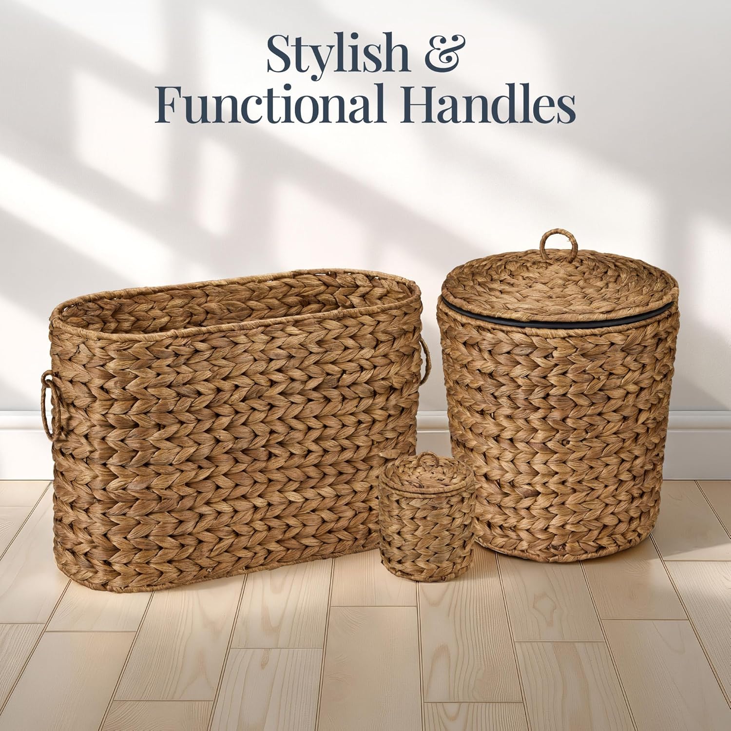 Best Choice Products 6PC Bathroom Accessories Set, Vanity Trays, qtip Canister, Square Tissue Box Cover, Small Wicker Trash Can, Toilet Paper Basket, Storage Organizer, Water Hyacinth - Chestnut