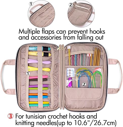 Miniatura 2 de Yarwo Estuche para agujas de tejer (hasta 10.6 pulgadas), organizador de ganchos de ganchillo con doble asa para agujas de tejer circulares y