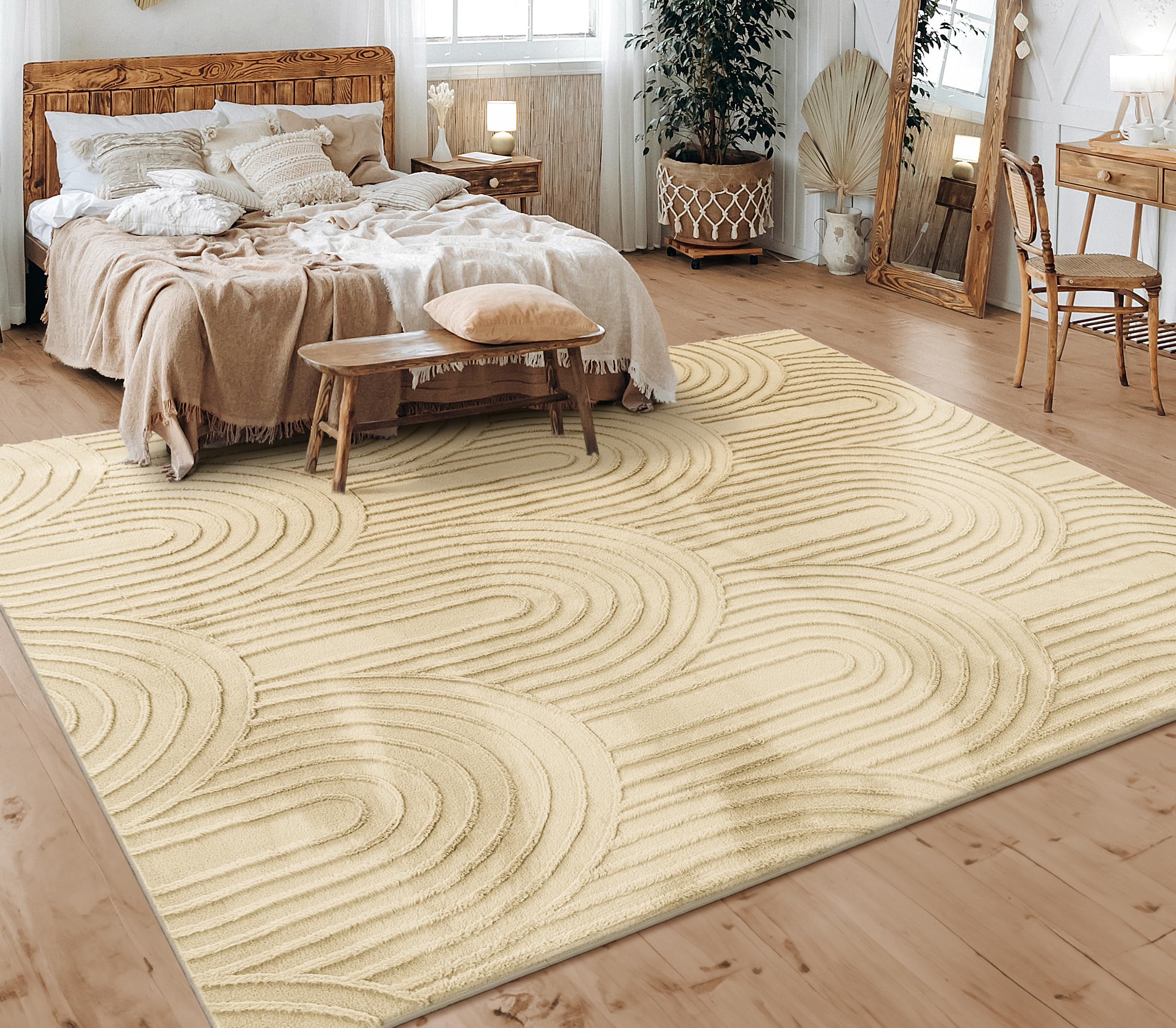 Paco Home Teppich Wohnzimmer Schlafzimmer Kurzflor Skandinavisches Boho Muster Geometrisch Rauten Motiv Einfarbig Weich Modern, Grösse:240x340 cm, Farbe:Beige 4