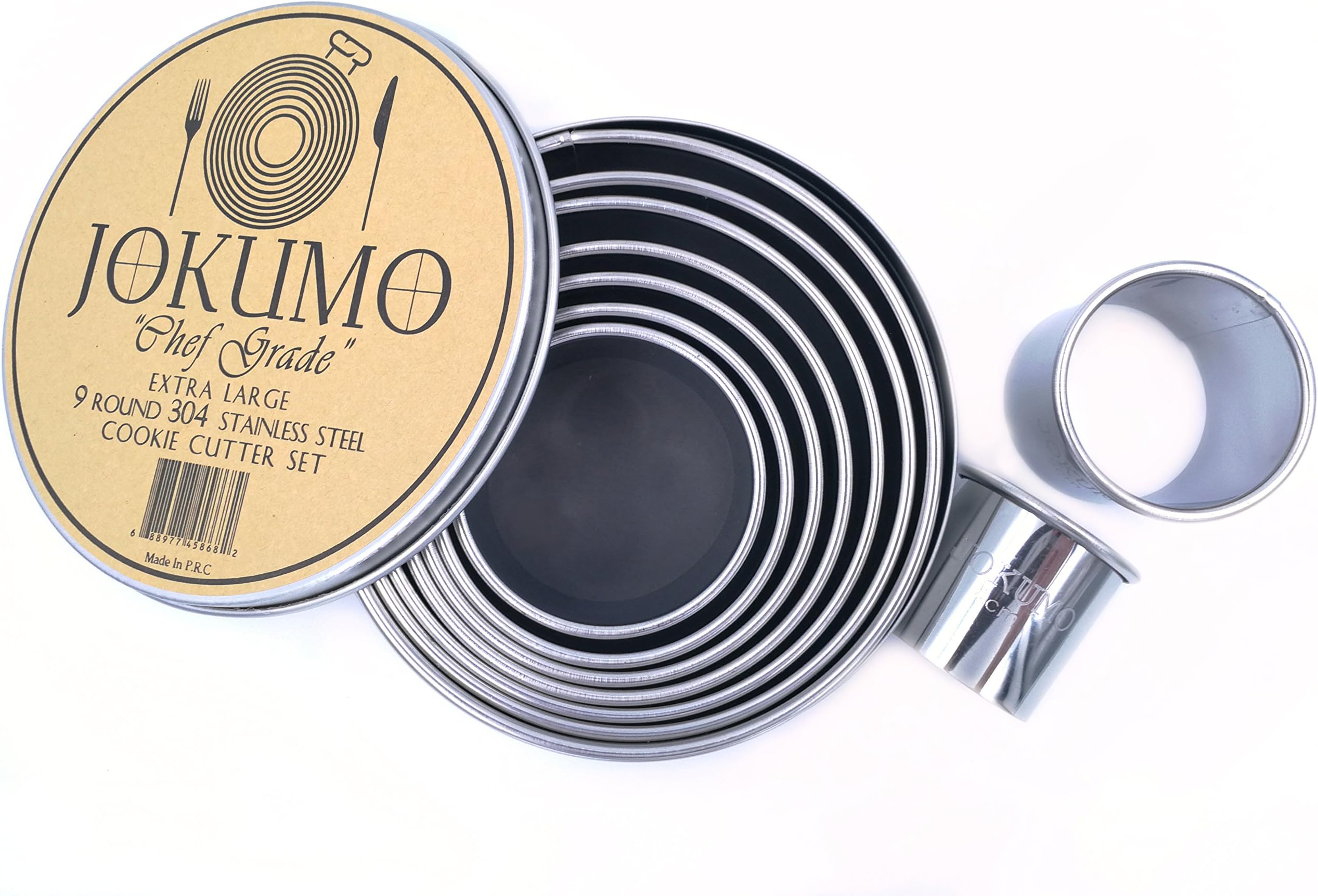 9 Piece Extra Large Chef Grade Plain Round Pastry/Cookie Cutter Set - Extra Thick Premium 18/8 304 Stainless Steel - Marked Size for Professional Chefs and Ambitious Home Cooks