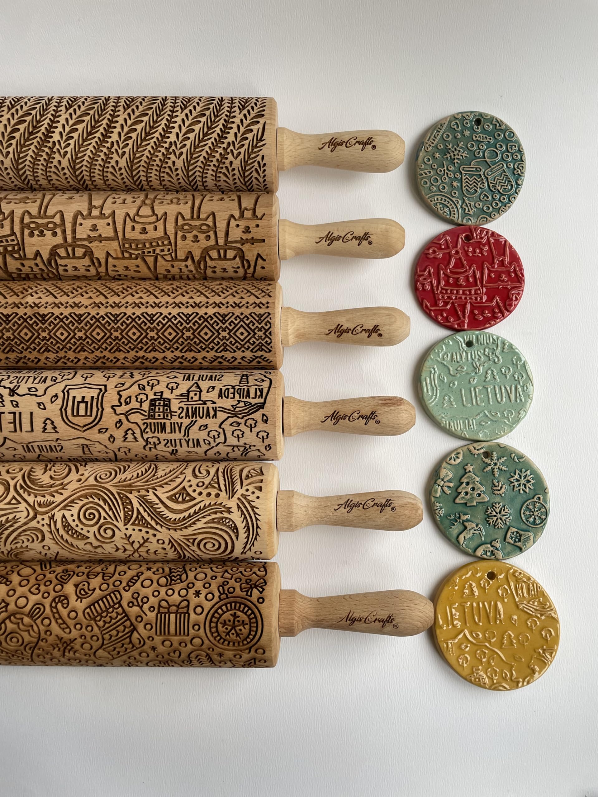 COQUELICOT Rouleau a Patisserie avec Motif Bois Grave, Rouleau à Pâtisserie Decoratif, Pour DIY Faire et la Décoration de Biscuits avec Embossage par Algis Crafts