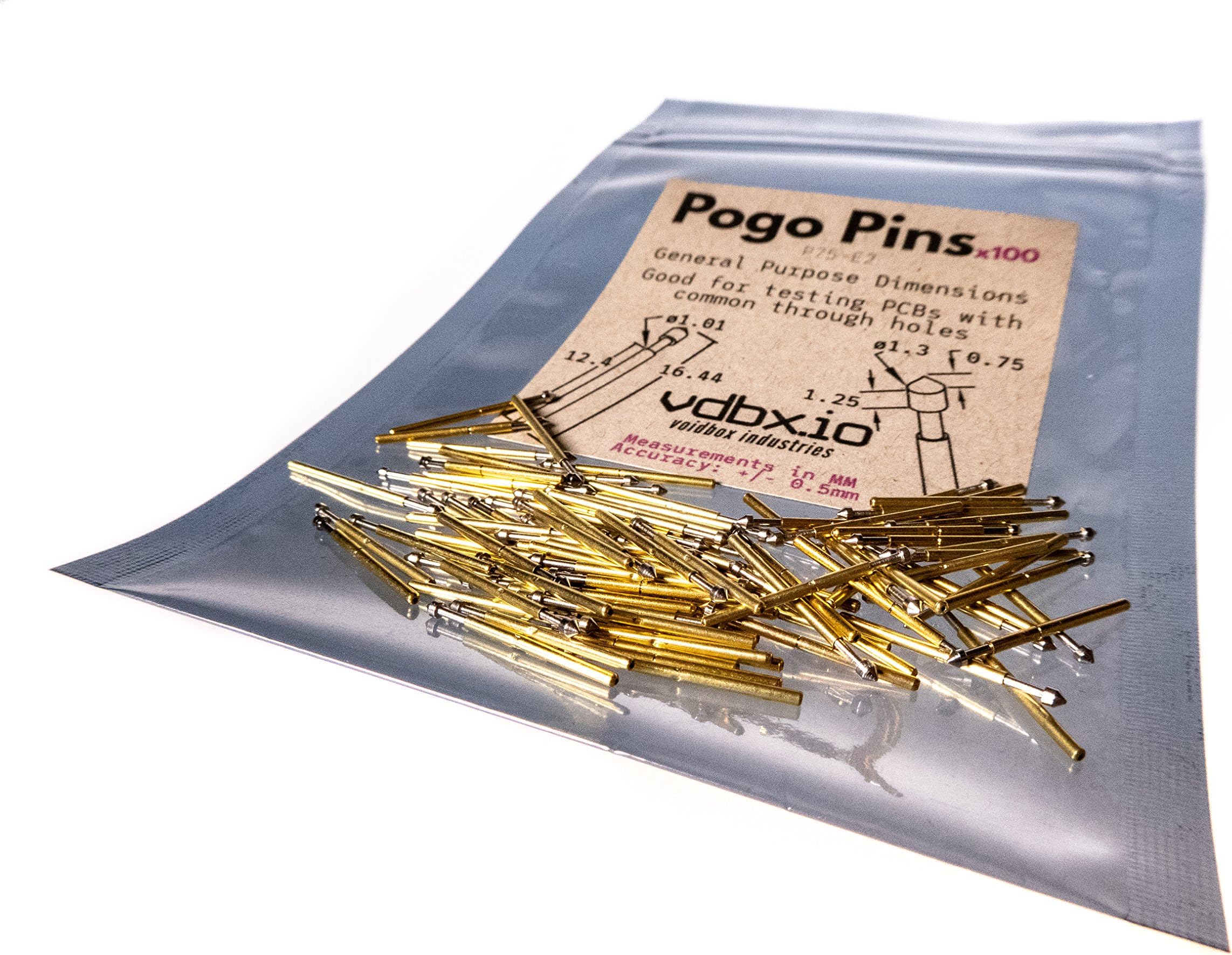 VDBX.io Pogo Pins for General Use - P75-E2 1.3mm Cone Tip (100 Pack)