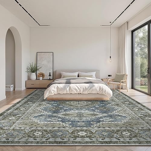 Miniatura 348 de Rugland Alfombras de área de 8 x 10, alfombra lavable resistente a las manchas, alfombras antideslizantes para sala de estar, alfombras tribales