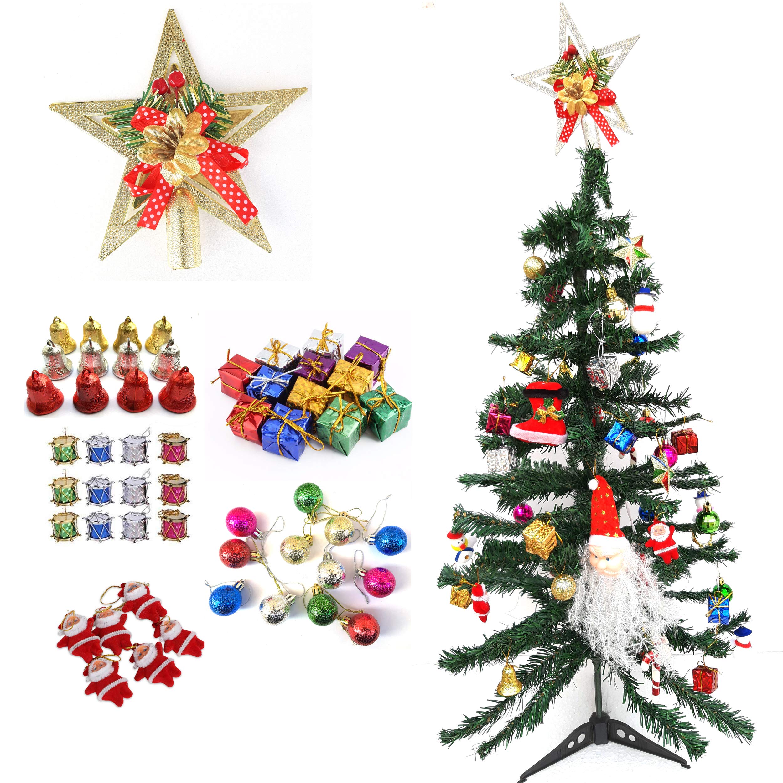 Urvi Creations 3 Ft Artificial Xmas/Christmas Tree/Pine Tree with 55 Hanging Ornaments for Christmas Decoration