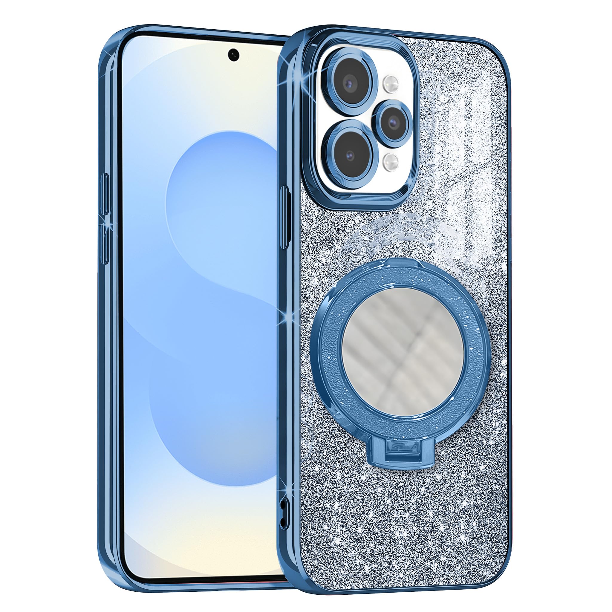 GADVIK Gradient Glitter Magnetic Ring Stand Case for realme 15 5G- Shockproof, Stylish & Durable Soft TPU Slim Protective Cover with Removable Glitter Paper (Blue)