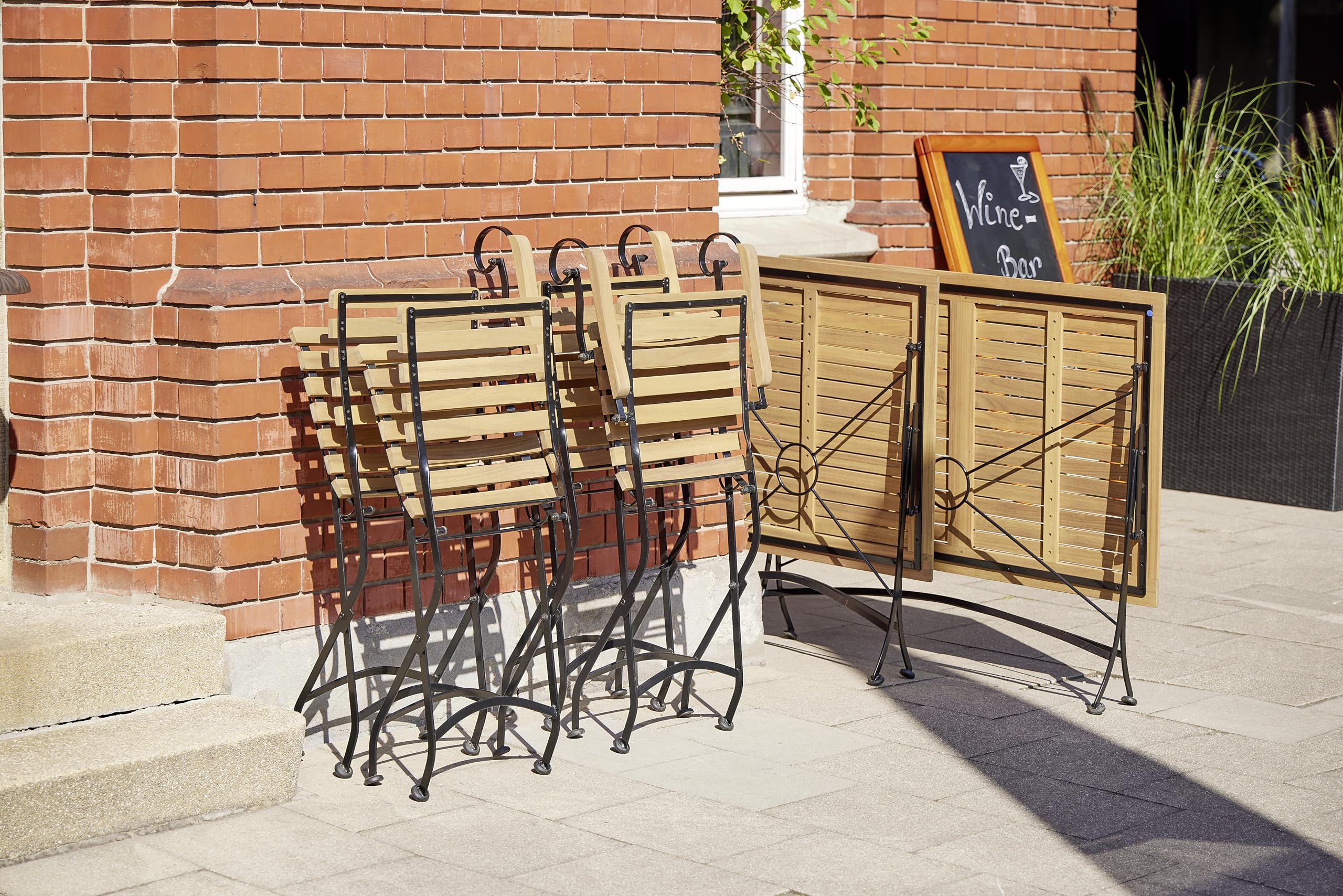 METRO Professional Sedia da Esterno Pieghevole Baviera, Acciaio/Legno di Acacia, Set di 2 Sedie, Ideale per Ristorante e Giardino, Marrone/Nero