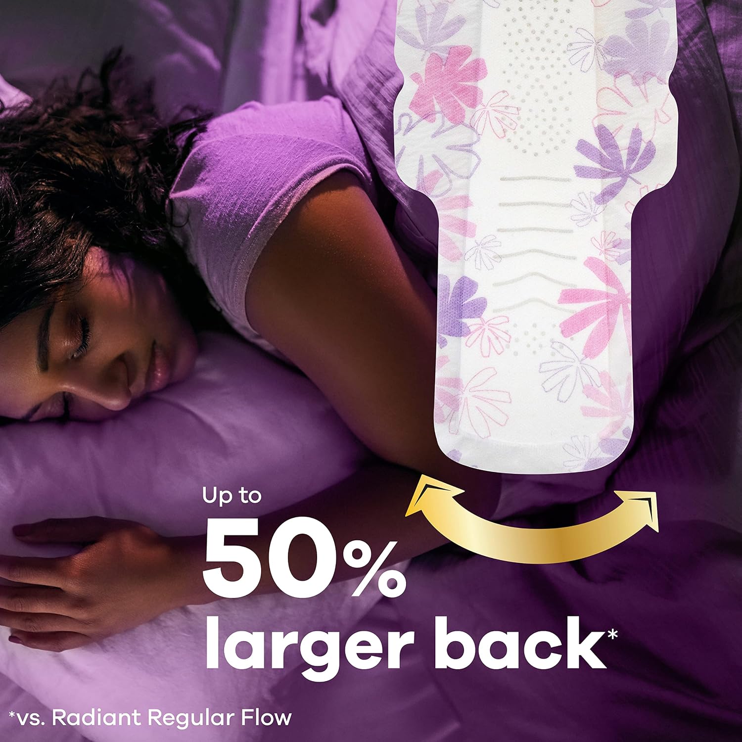 Always Radiant Feminine Pads For Women, Size 4 Overnight Absorbency, Multipack, With Flexfoam, With Wings, Scented, 20 Count x 3 Packs (60 Count total)