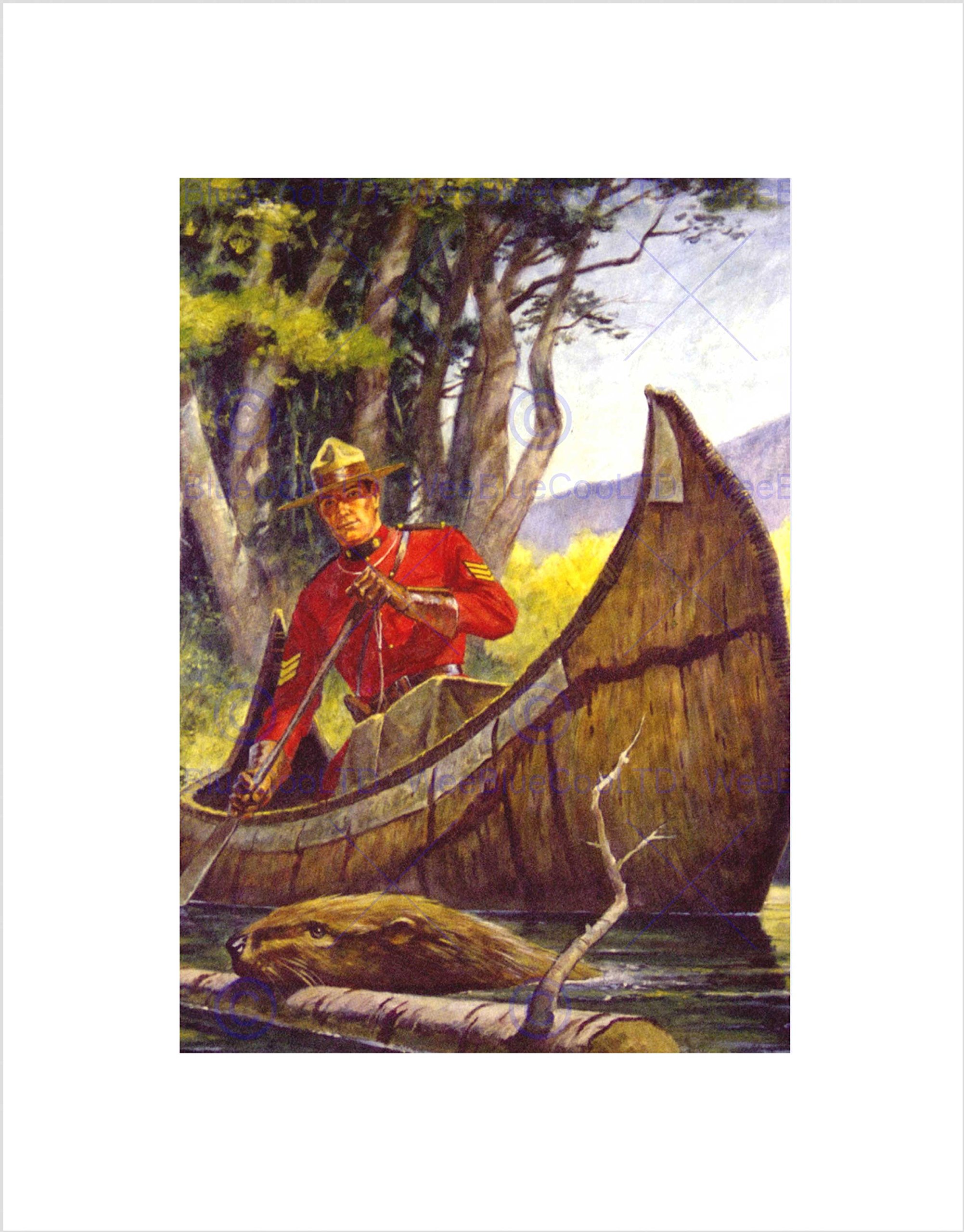 Wee Blue Coo Painting Mountie Beaver Canoe Canada Friberg Wall Art Print