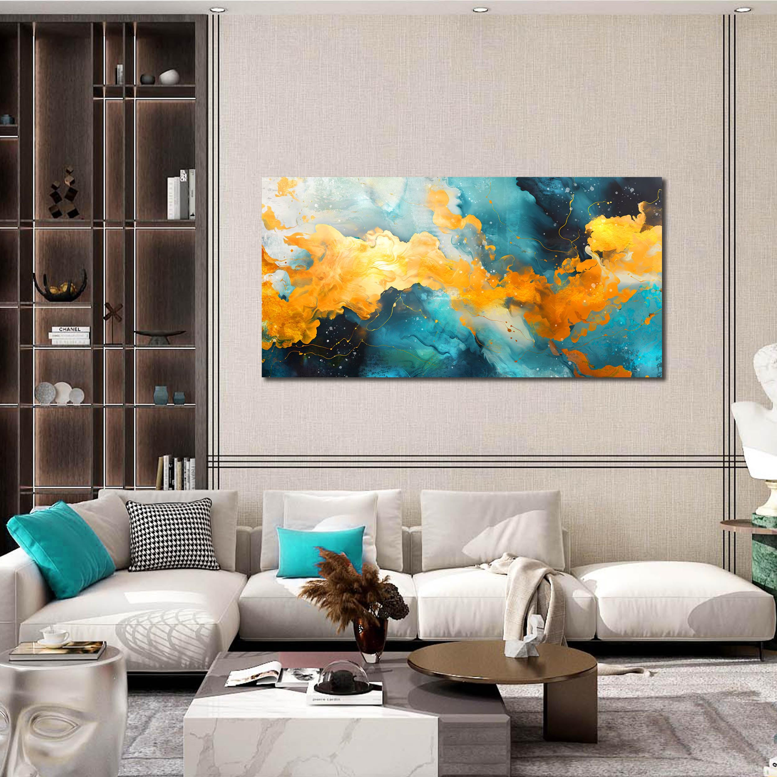 Amazon.co.jp: LAOTOART カラフルな抽象キャンバスアート - ティールと