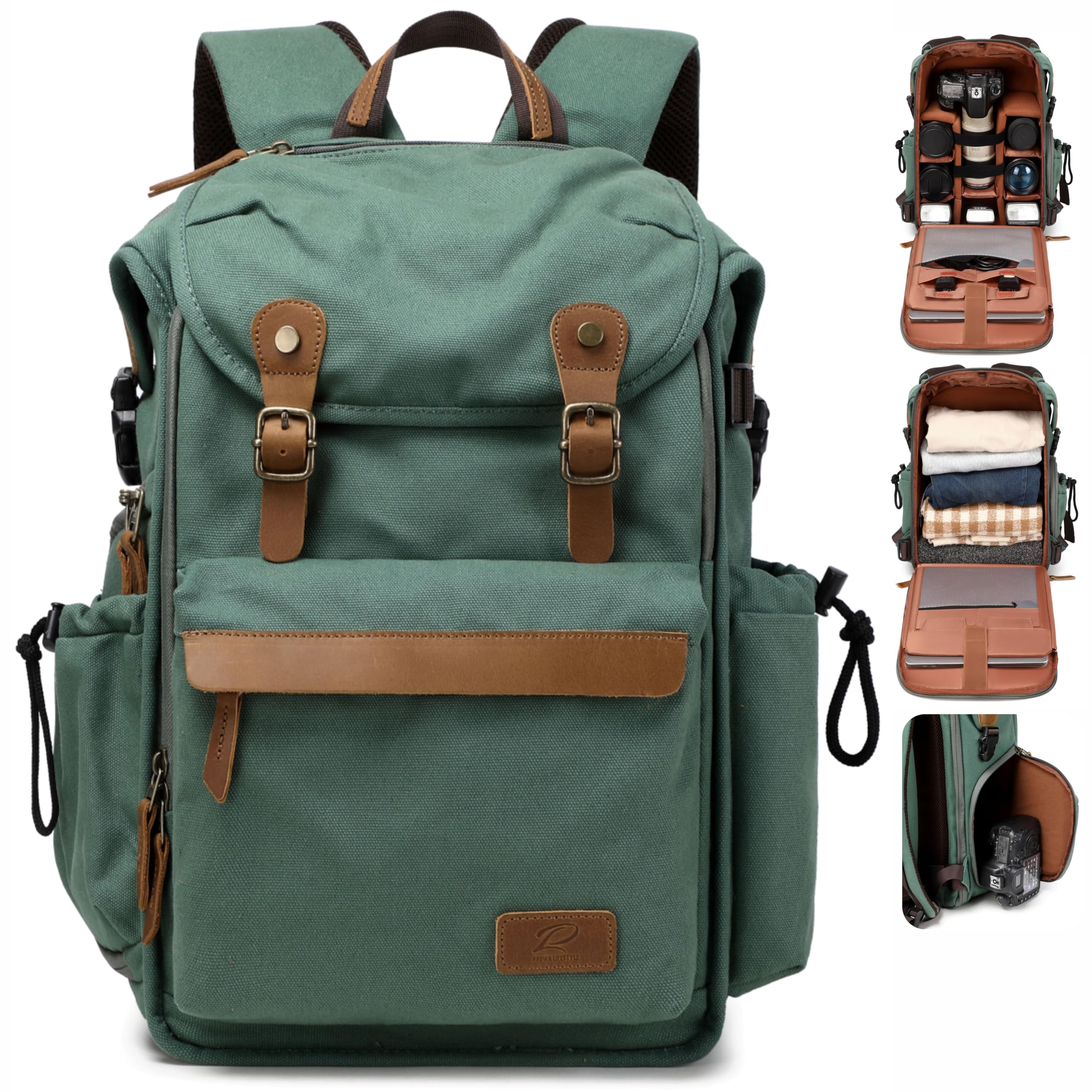 Padwa Lifestyle Kamerarucksack - Gewachstem Memory Canvas Kamerarucksack mit 16“ Laptop-/Objektivfach und Stativfach für Fotografen
