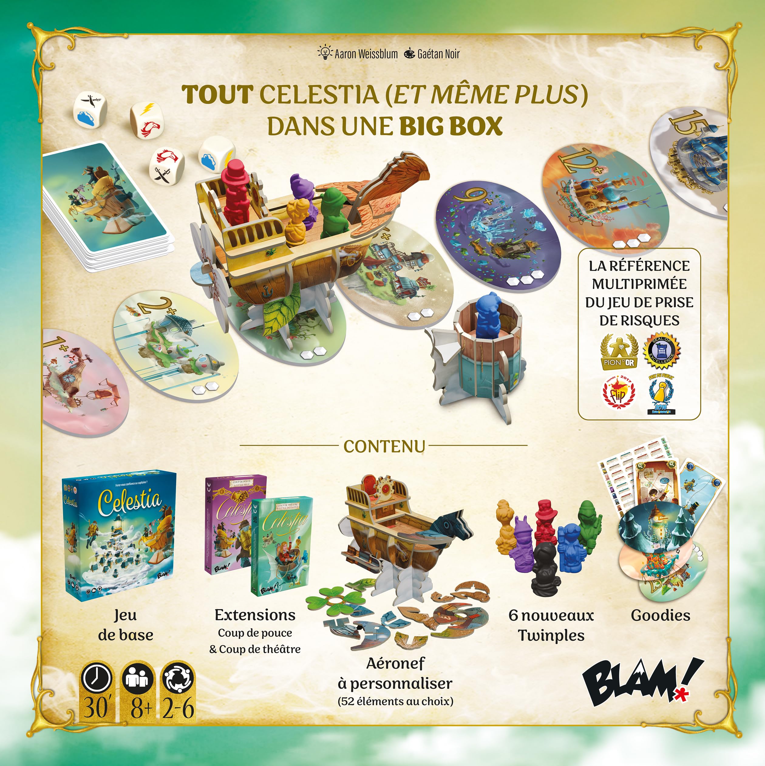 Blam! Celestia Big Box • Kompletna gra podstawowa kolekcjonerska + 2 rozszerzenia + ekskluzywne prezenty! - Rodzinna gra planszowa - Gra planszowa - od 2 do 6 graczy - Od 8 lat - 30 minut