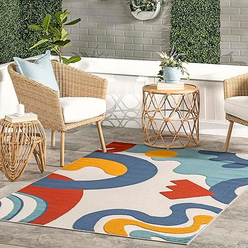 nuLOOM Ashley - Alfombra abstracta de 5 x 8 pies para interiores y exteriores, para sala de estar, patio, terraza, porche frontal, cocina, color